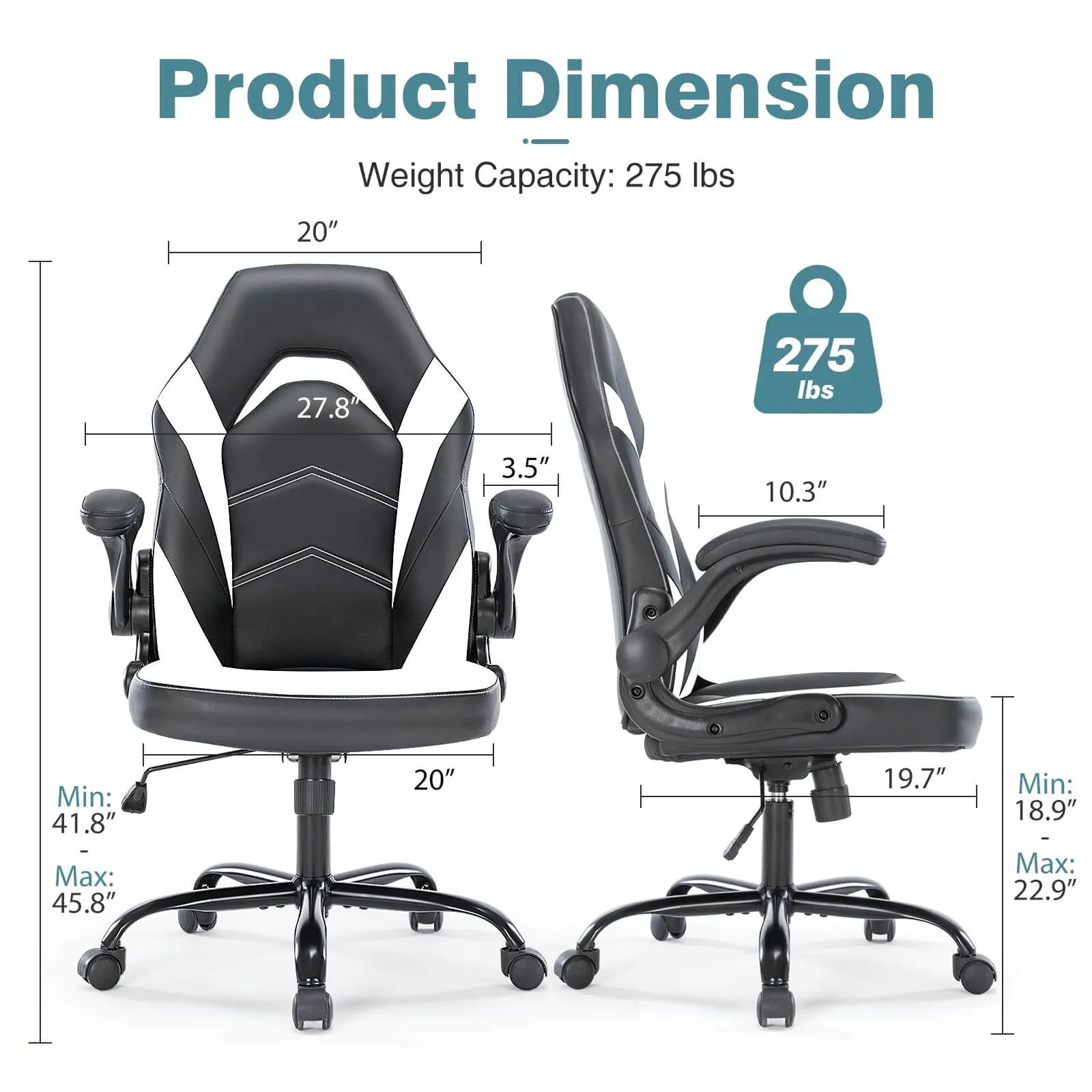 PU Leather Ergonomic Gaming Chair with Flip-up Armrests and Lumbar Support