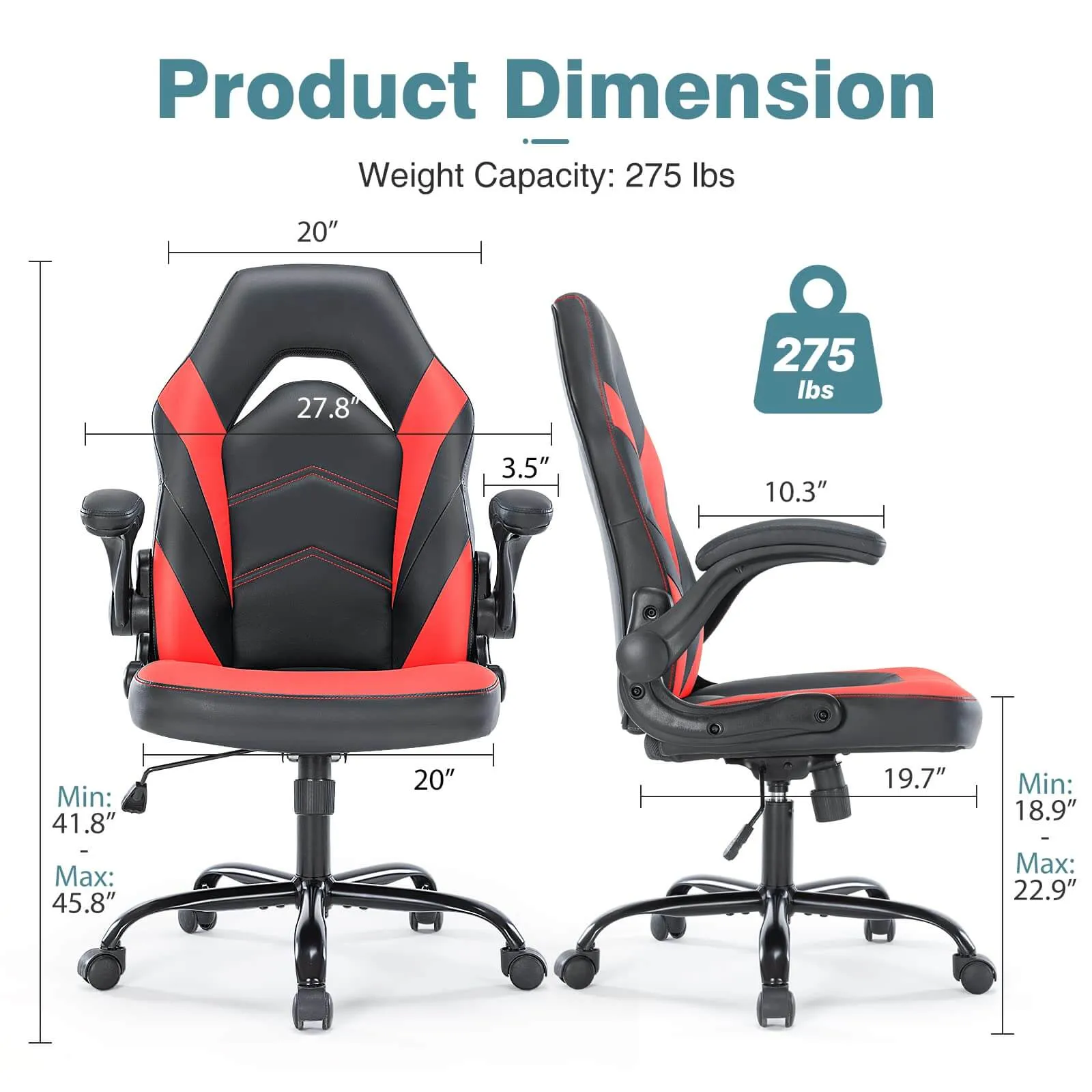 PU Leather Ergonomic Gaming Chair with Flip-up Armrests and Lumbar Support