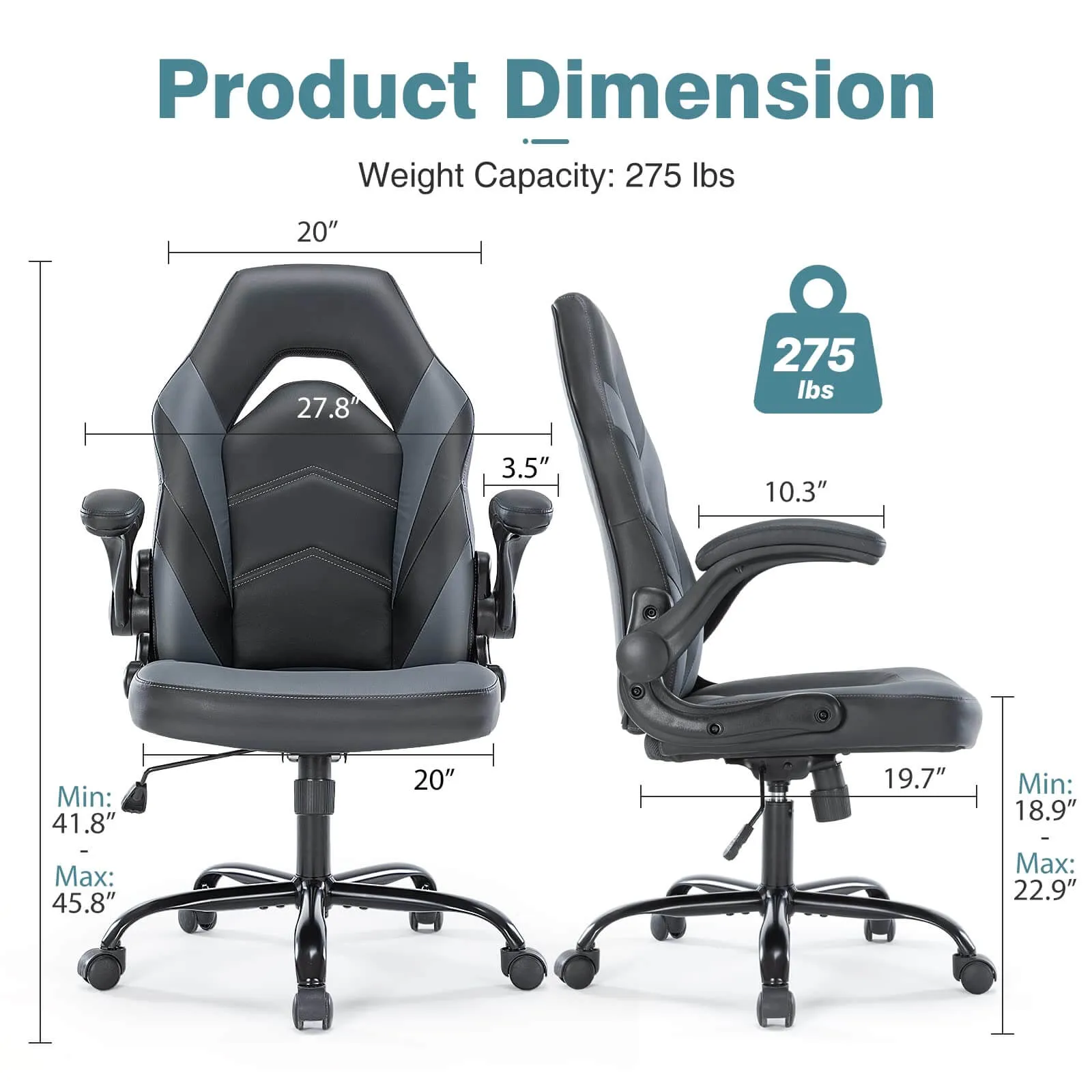 PU Leather Ergonomic Gaming Chair with Flip-up Armrests and Lumbar Support