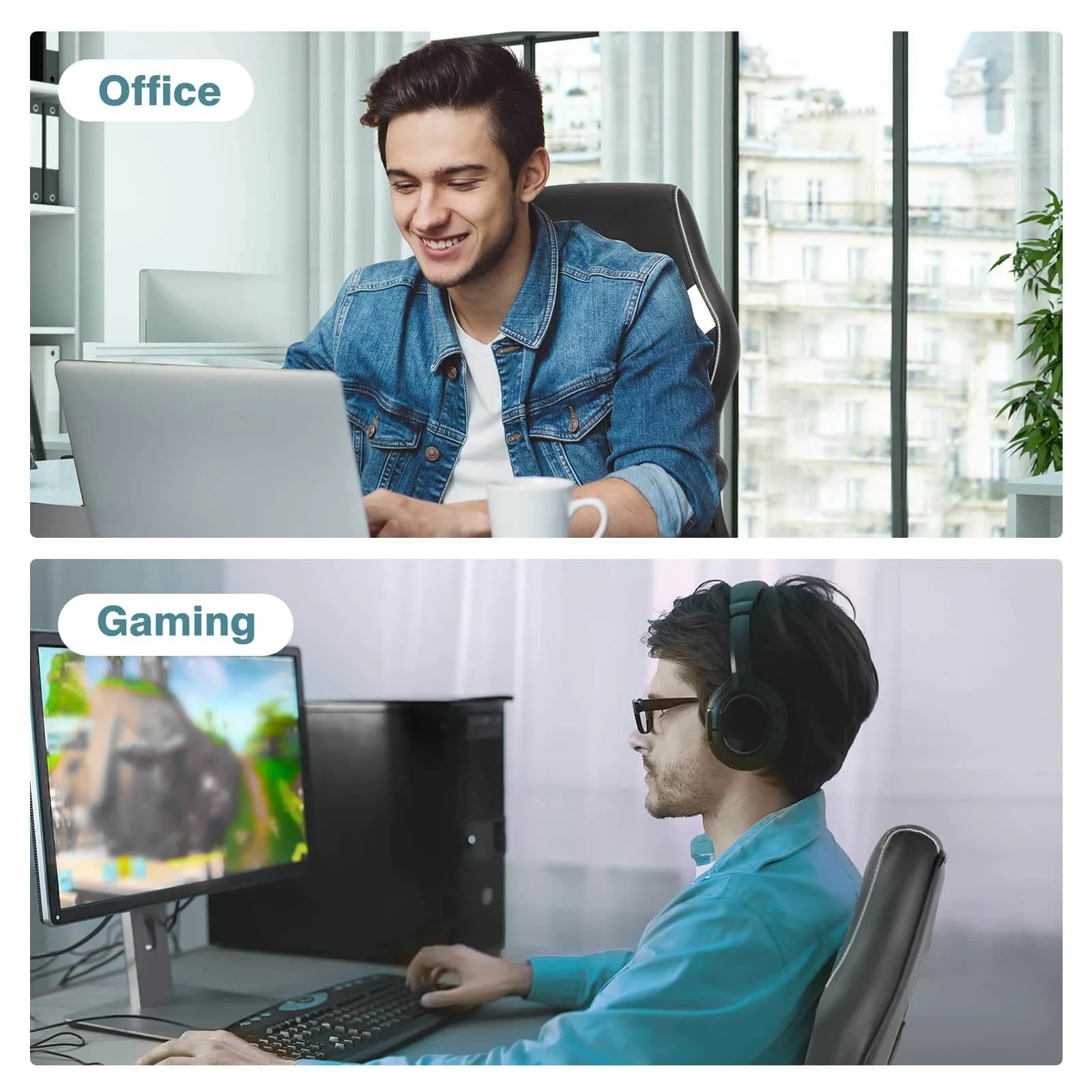 PU Leather Ergonomic Gaming Chair with Flip-up Armrests and Lumbar Support