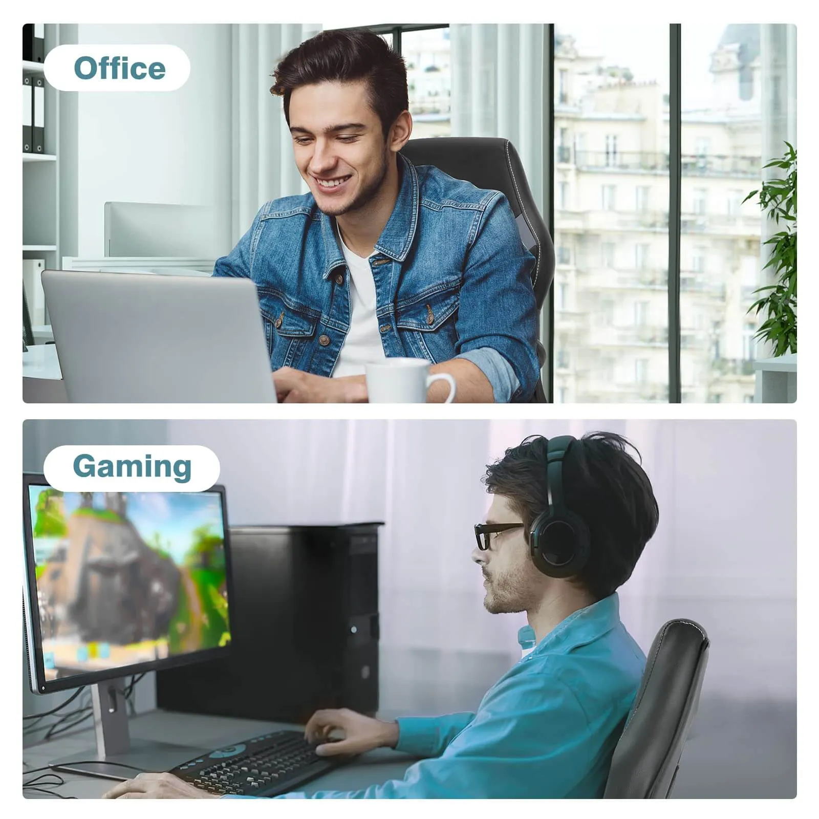 PU Leather Ergonomic Gaming Chair with Flip-up Armrests and Lumbar Support