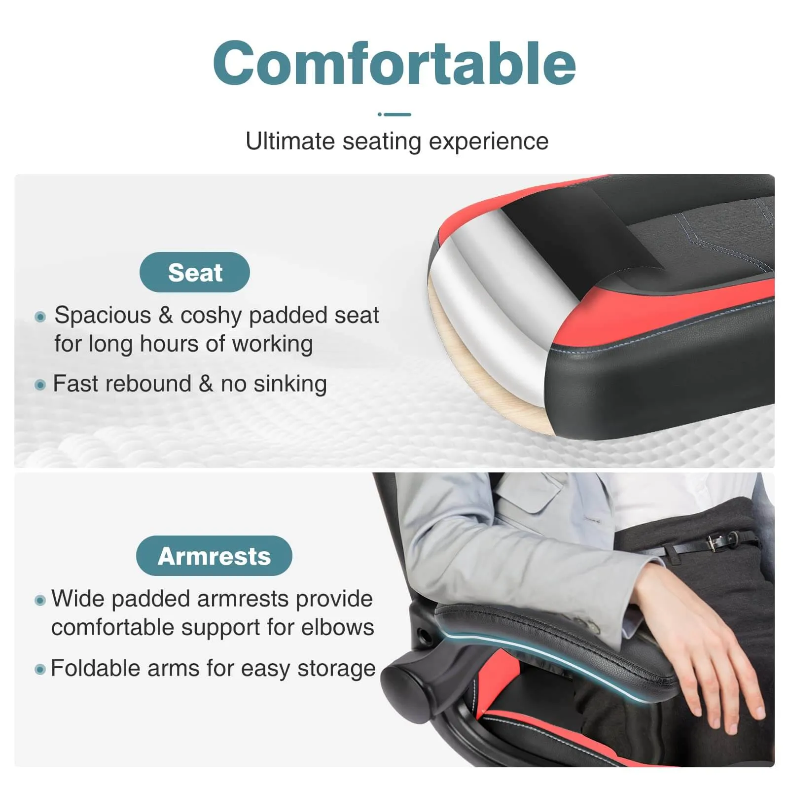 PU Leather Ergonomic Gaming Chair with Flip-up Armrests and Lumbar Support