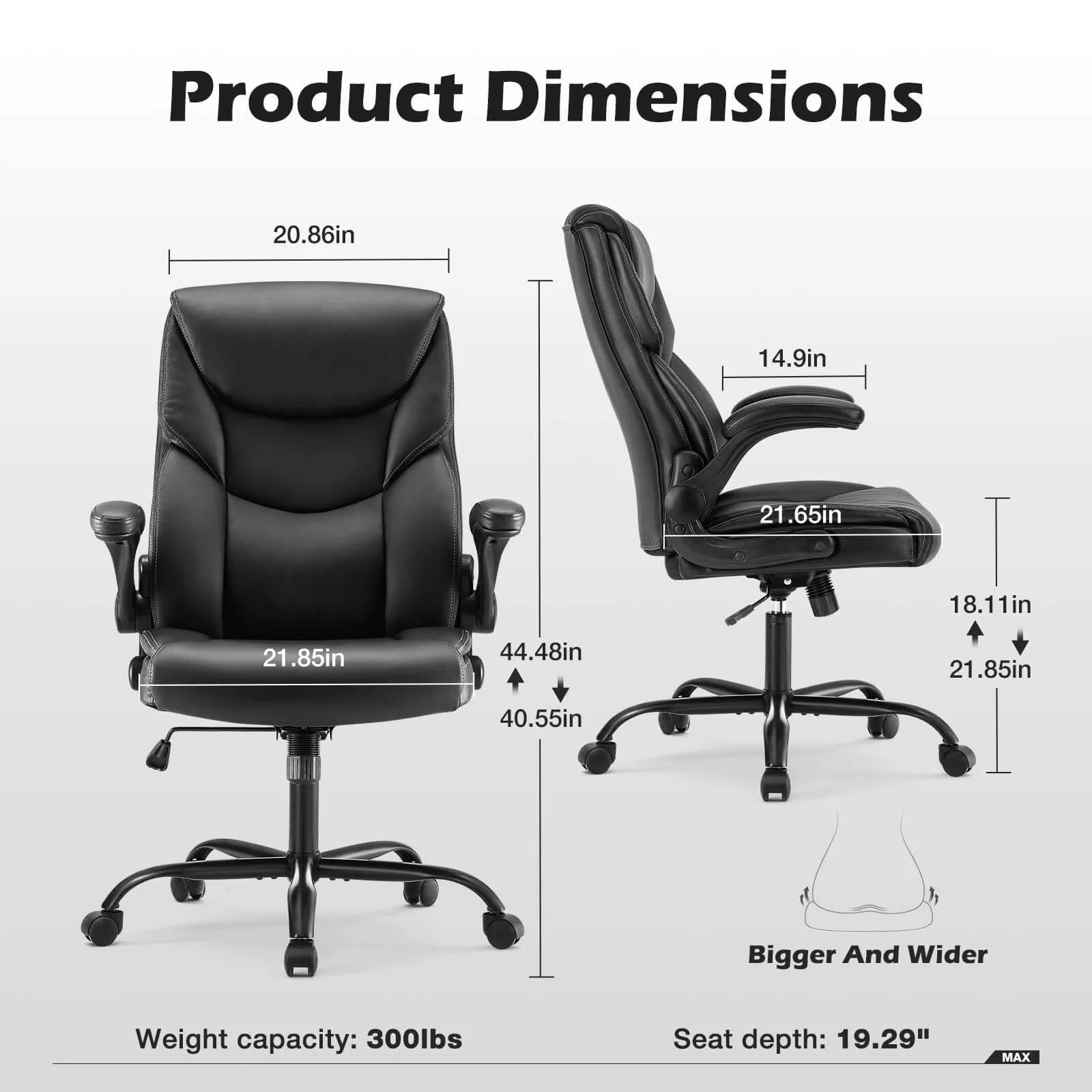 PU Leather Office Chair with Adjustable Flip-up Armrest,Lumbar Support, Strong Metal Base