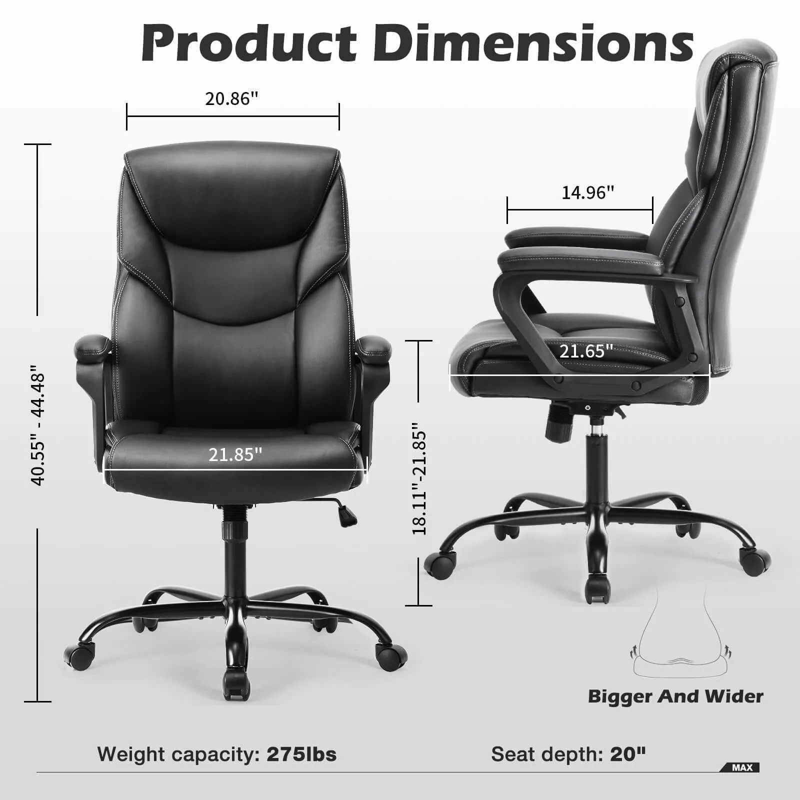 PU Leather Office Chair with Adjustable Flip-up Armrest,Lumbar Support, Strong Metal Base