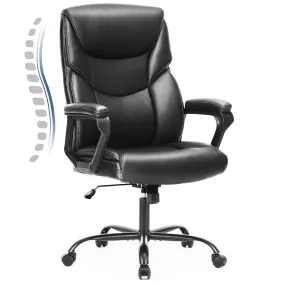 PU Leather Office Chair with Adjustable Flip-up Armrest,Lumbar Support, Strong Metal Base