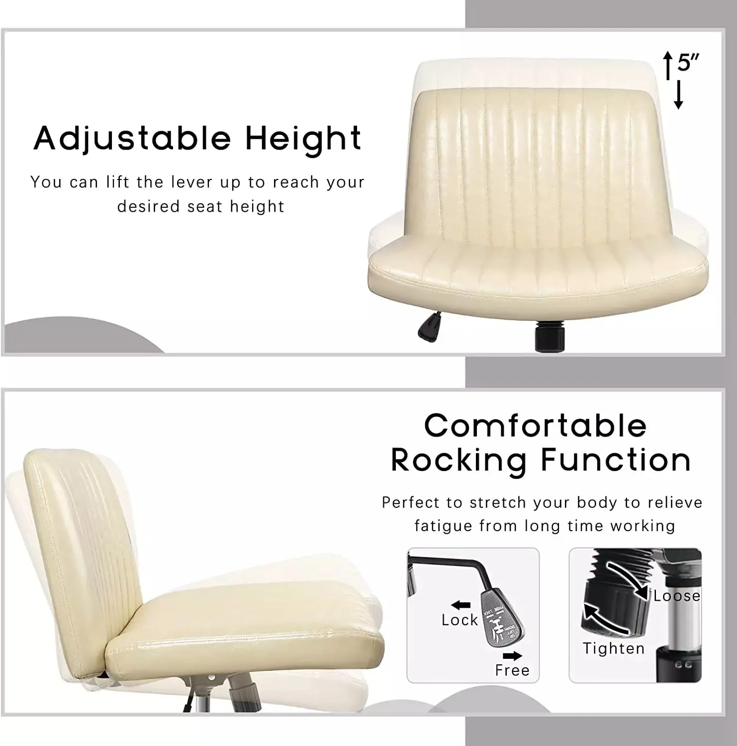 PUKAMI Armless Desk Chair No Wheels with Ottoman&Lumbar Support