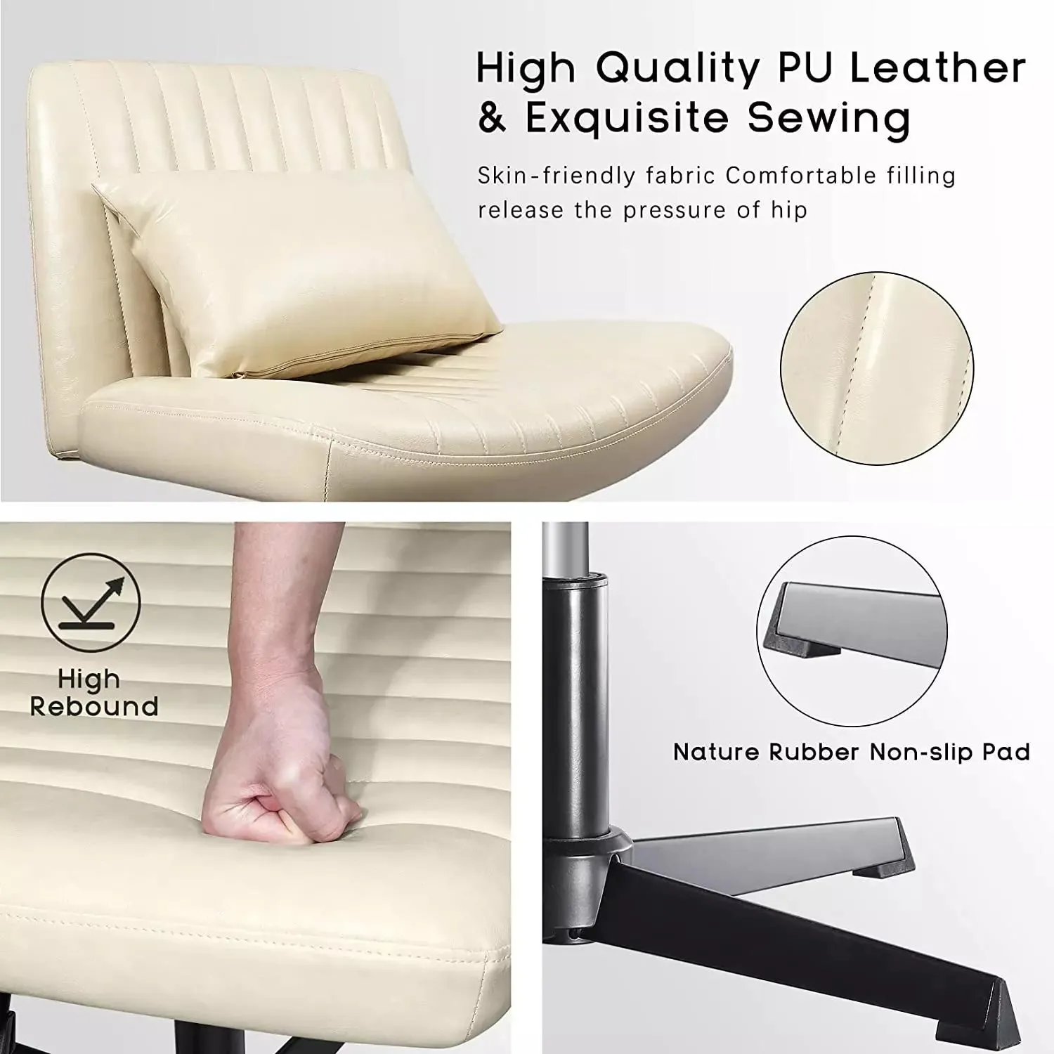 PUKAMI Armless Desk Chair No Wheels with Ottoman&Lumbar Support