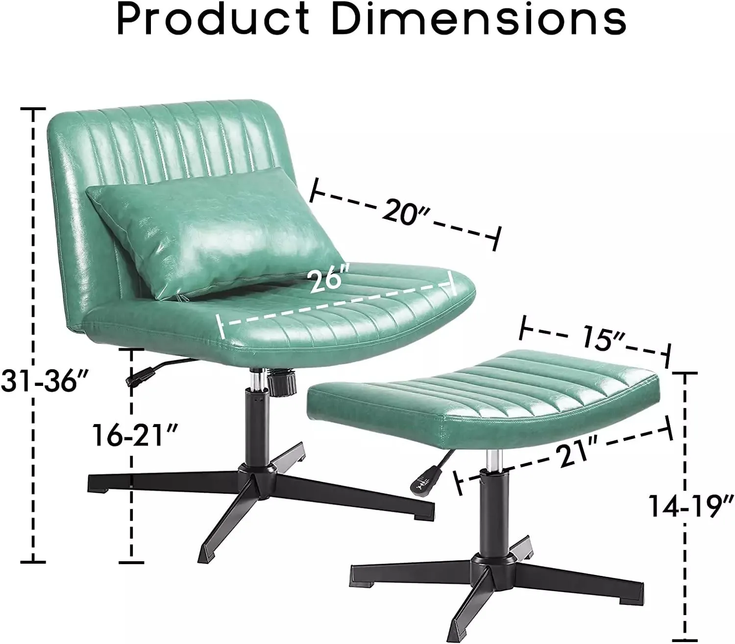 PUKAMI Armless Desk Chair No Wheels with Ottoman&Lumbar Support