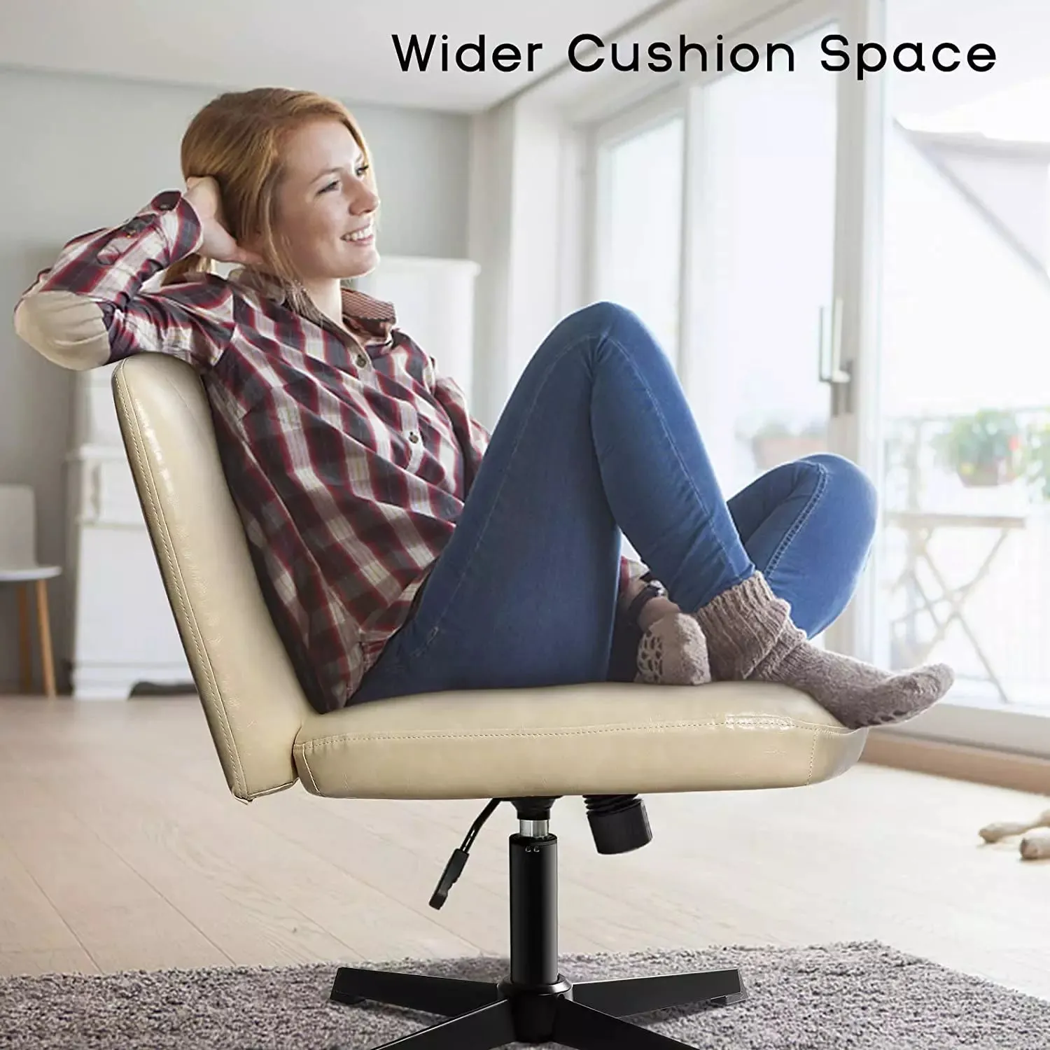 PUKAMI Armless Desk Chair No Wheels with Ottoman&Lumbar Support