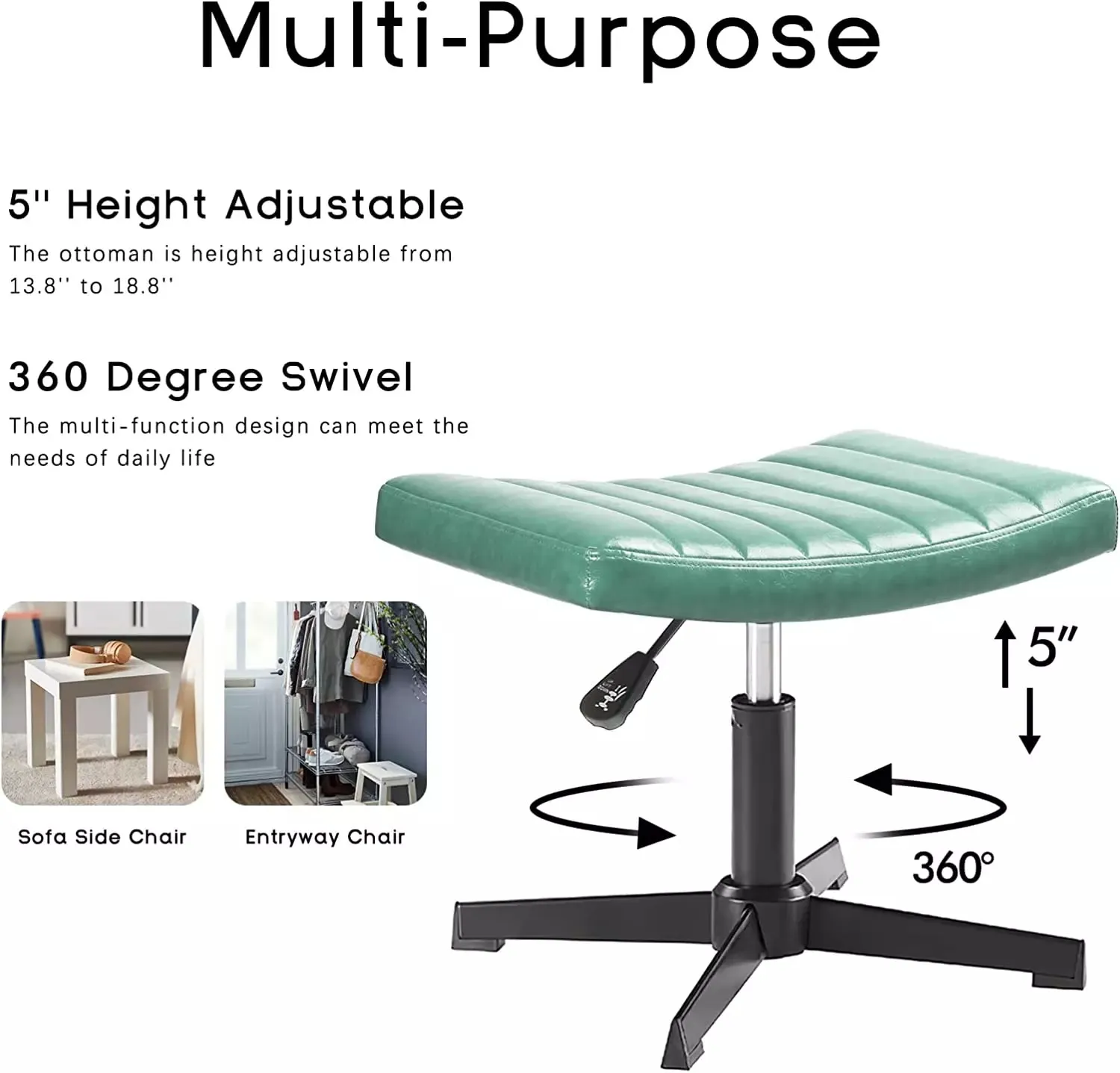 PUKAMI Armless Desk Chair No Wheels with Ottoman&Lumbar Support