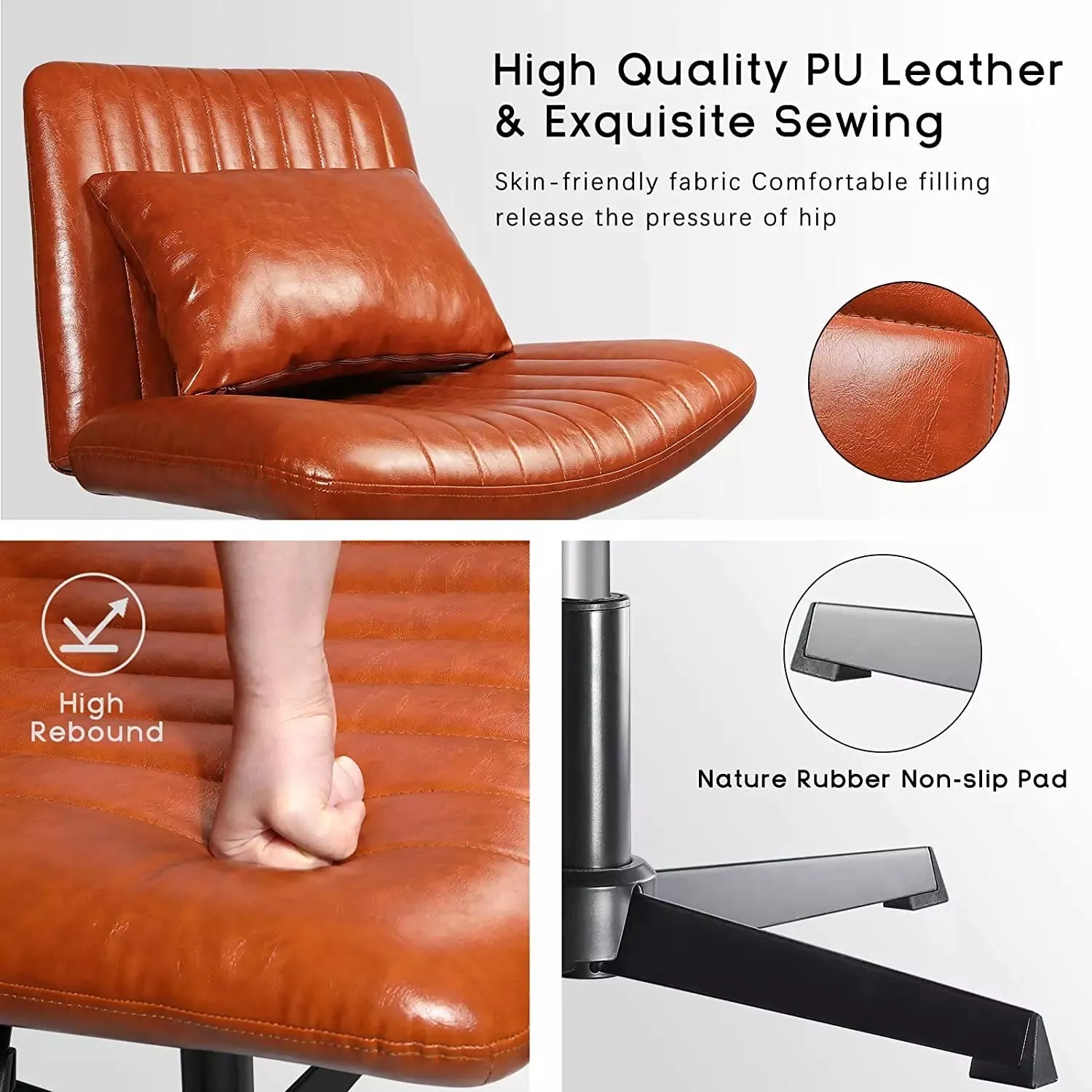 PUKAMI Armless Desk Chair No Wheels with Ottoman&Lumbar Support