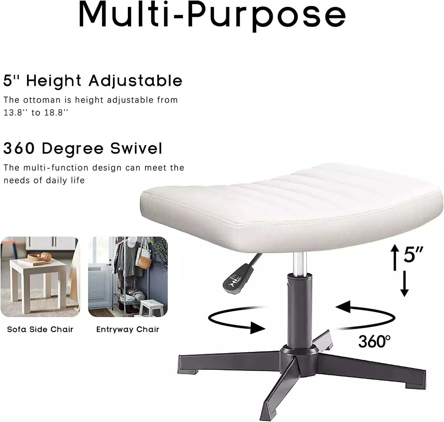 PUKAMI Armless Desk Chair No Wheels with Ottoman&Lumbar Support
