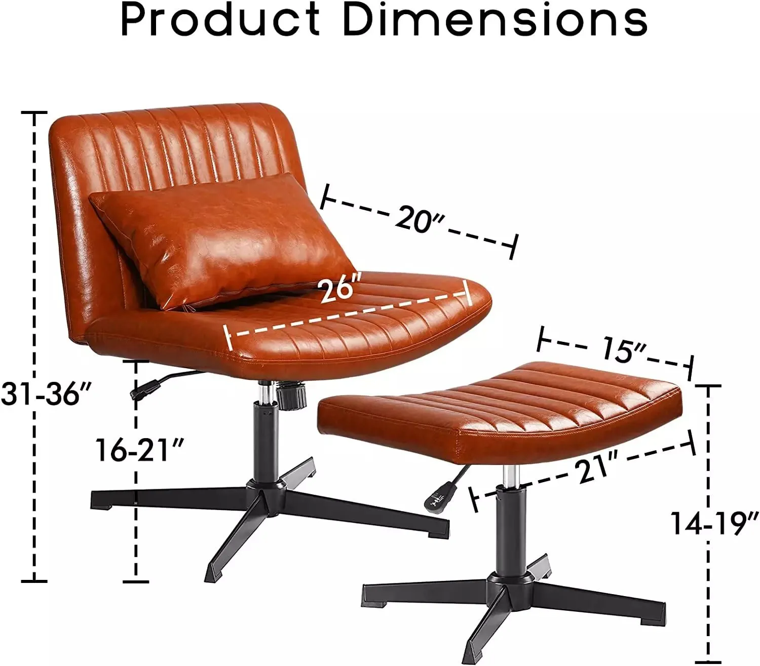 PUKAMI Armless Desk Chair No Wheels with Ottoman&Lumbar Support
