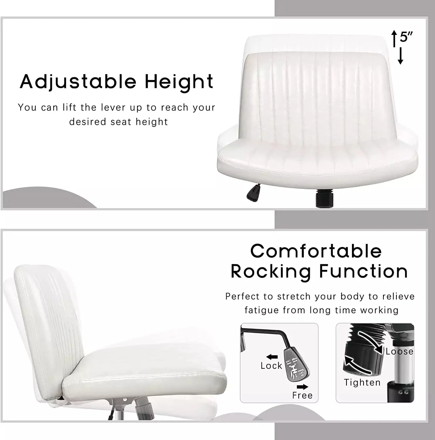PUKAMI Armless Desk Chair No Wheels with Ottoman&Lumbar Support