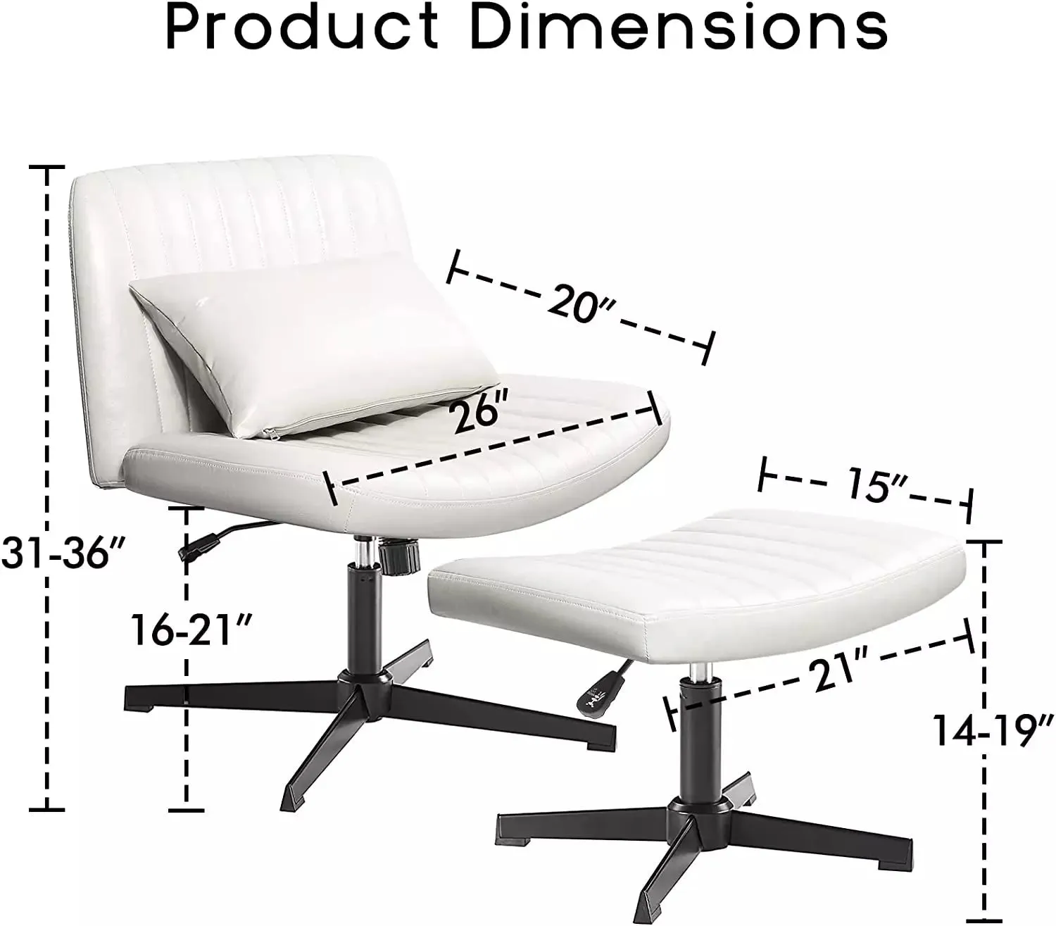 PUKAMI Armless Desk Chair No Wheels with Ottoman&Lumbar Support
