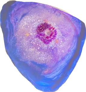 Purple amethyst free shape artwork with rose quartz and amethysts crystals.