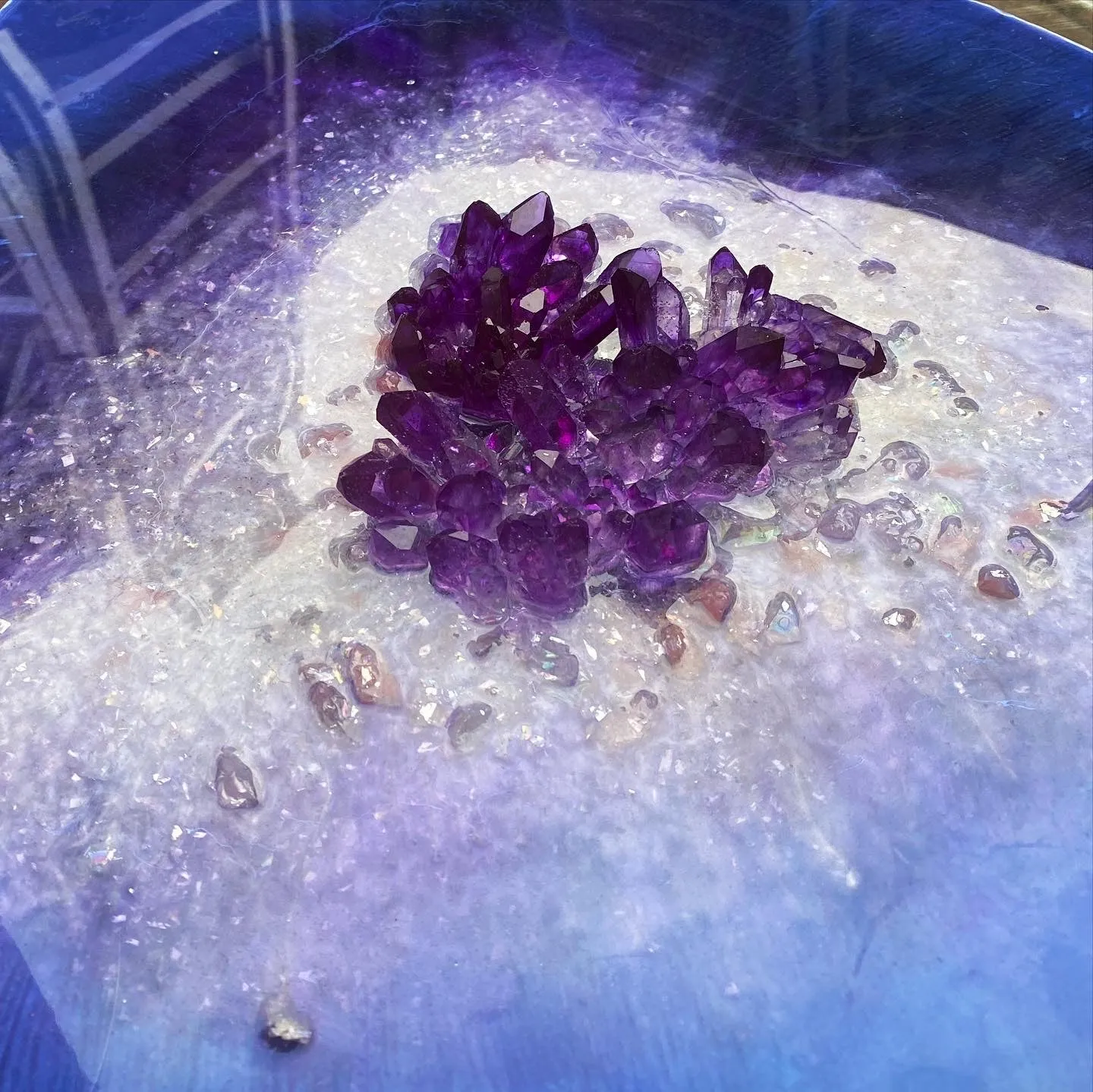 Purple amethyst light coffee table with handmade crystals - COMMISSION