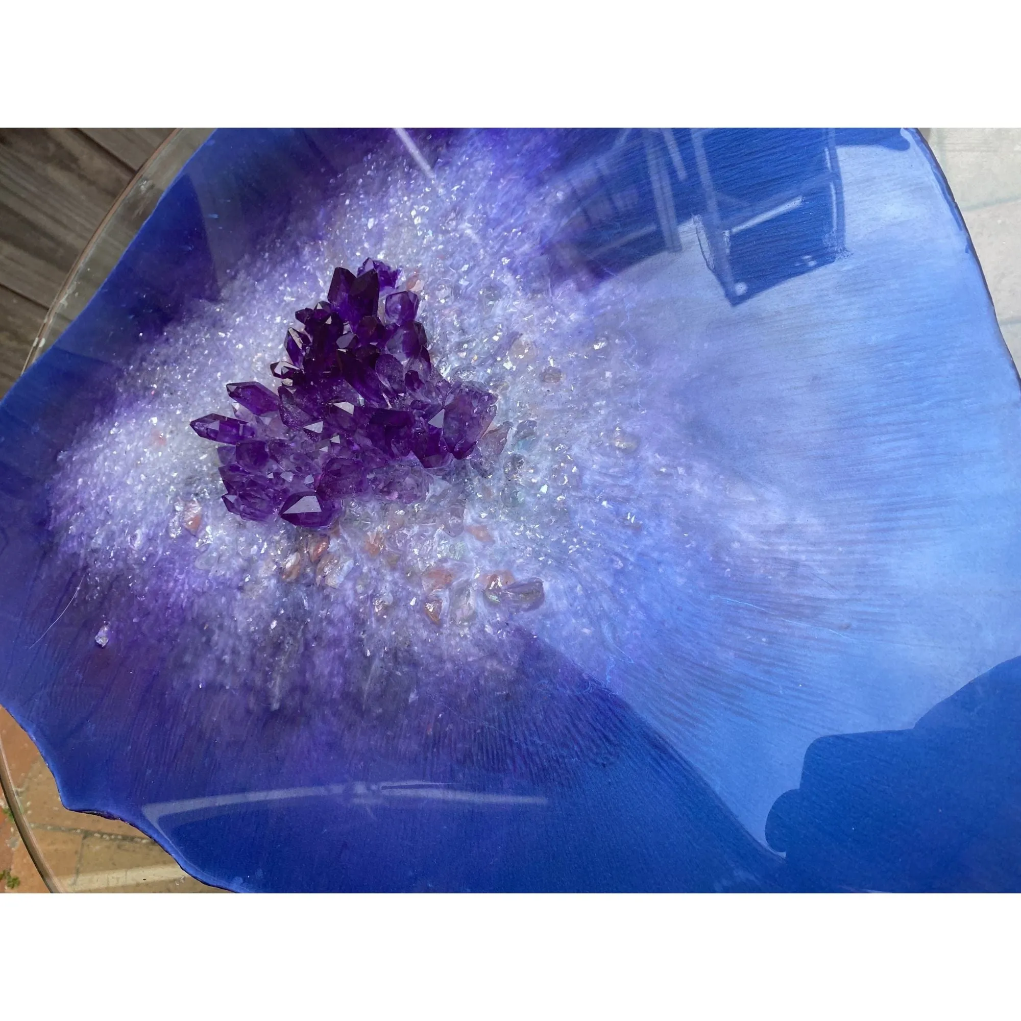 Purple amethyst light coffee table with handmade crystals - COMMISSION