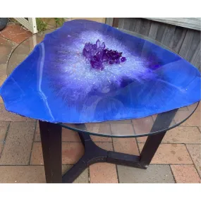 Purple amethyst light coffee table with handmade crystals.