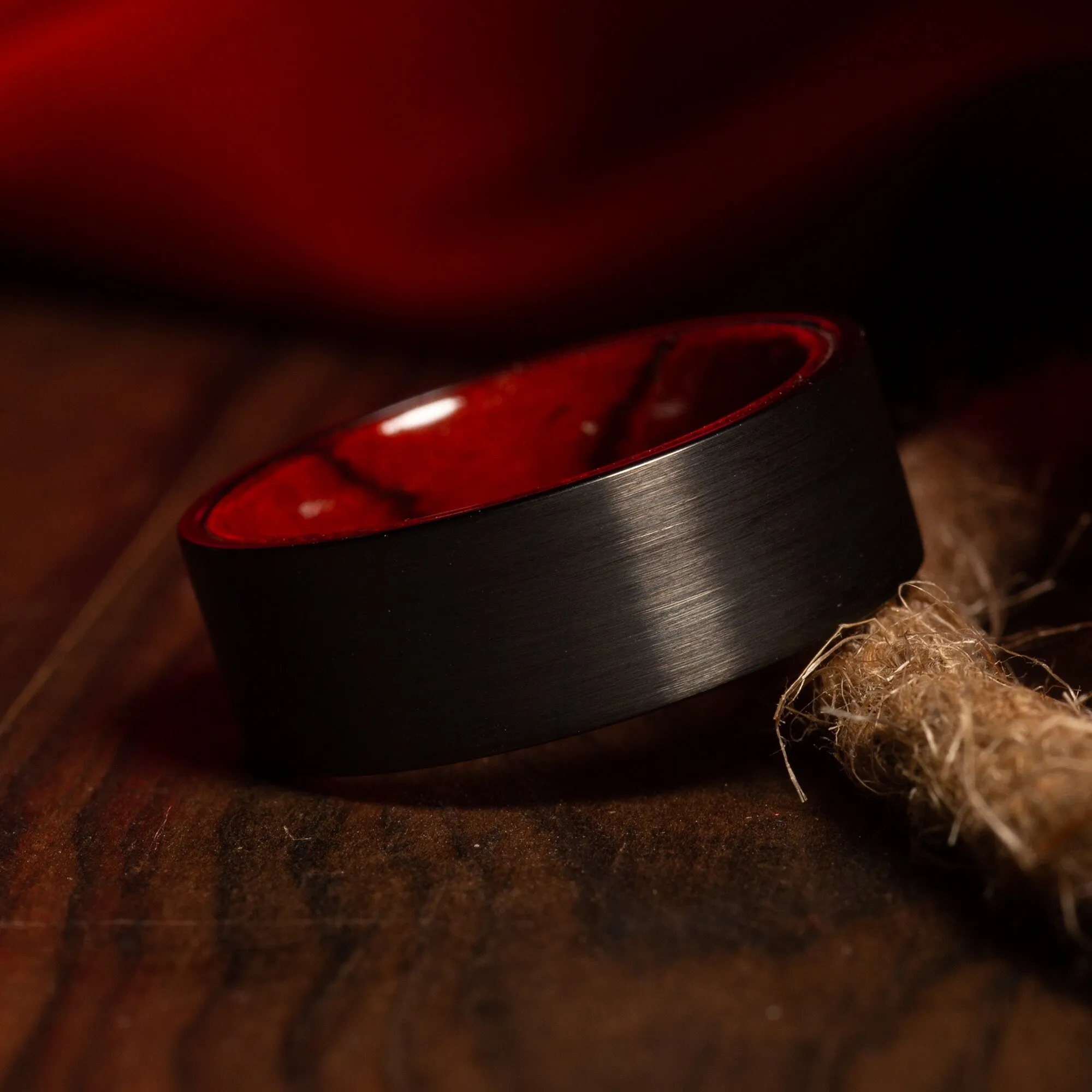 "Redwood" Brushed Tungsten Carbide Ring with Red Wood Inlay, 8mm