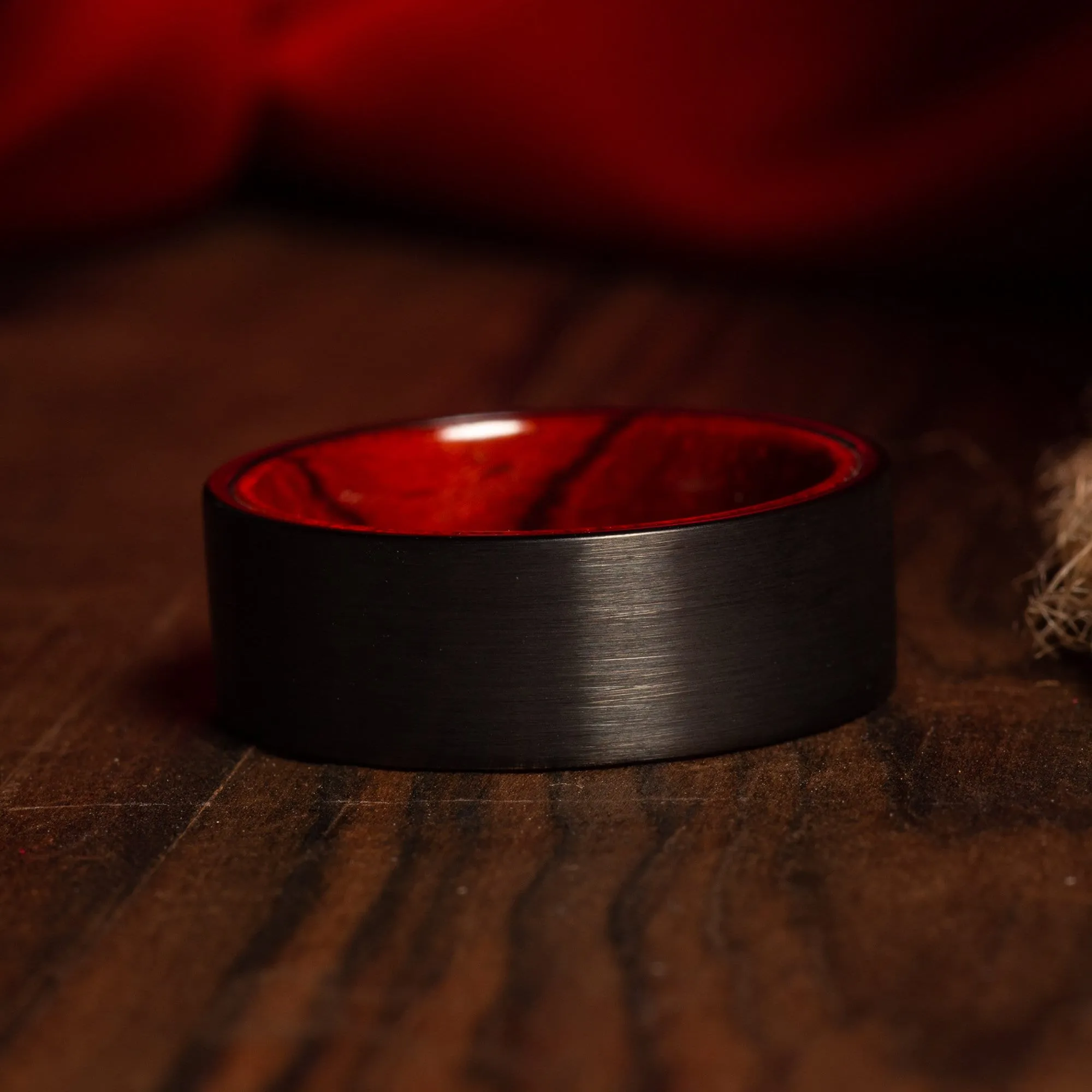 "Redwood" Brushed Tungsten Carbide Ring with Red Wood Inlay, 8mm