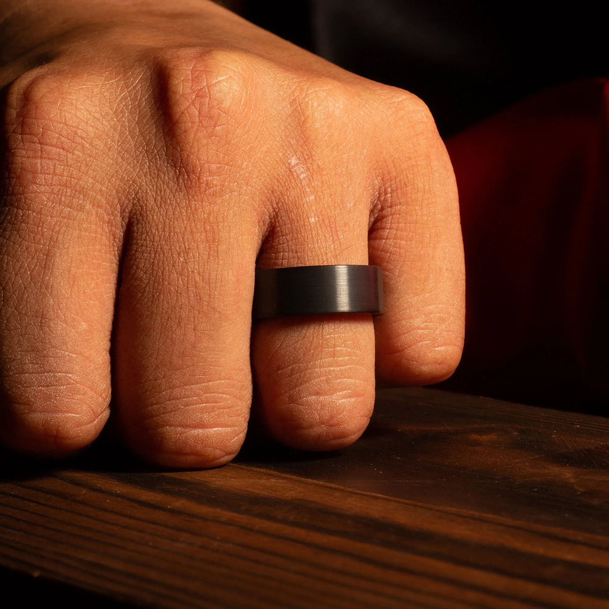 "Redwood" Brushed Tungsten Carbide Ring with Red Wood Inlay, 8mm