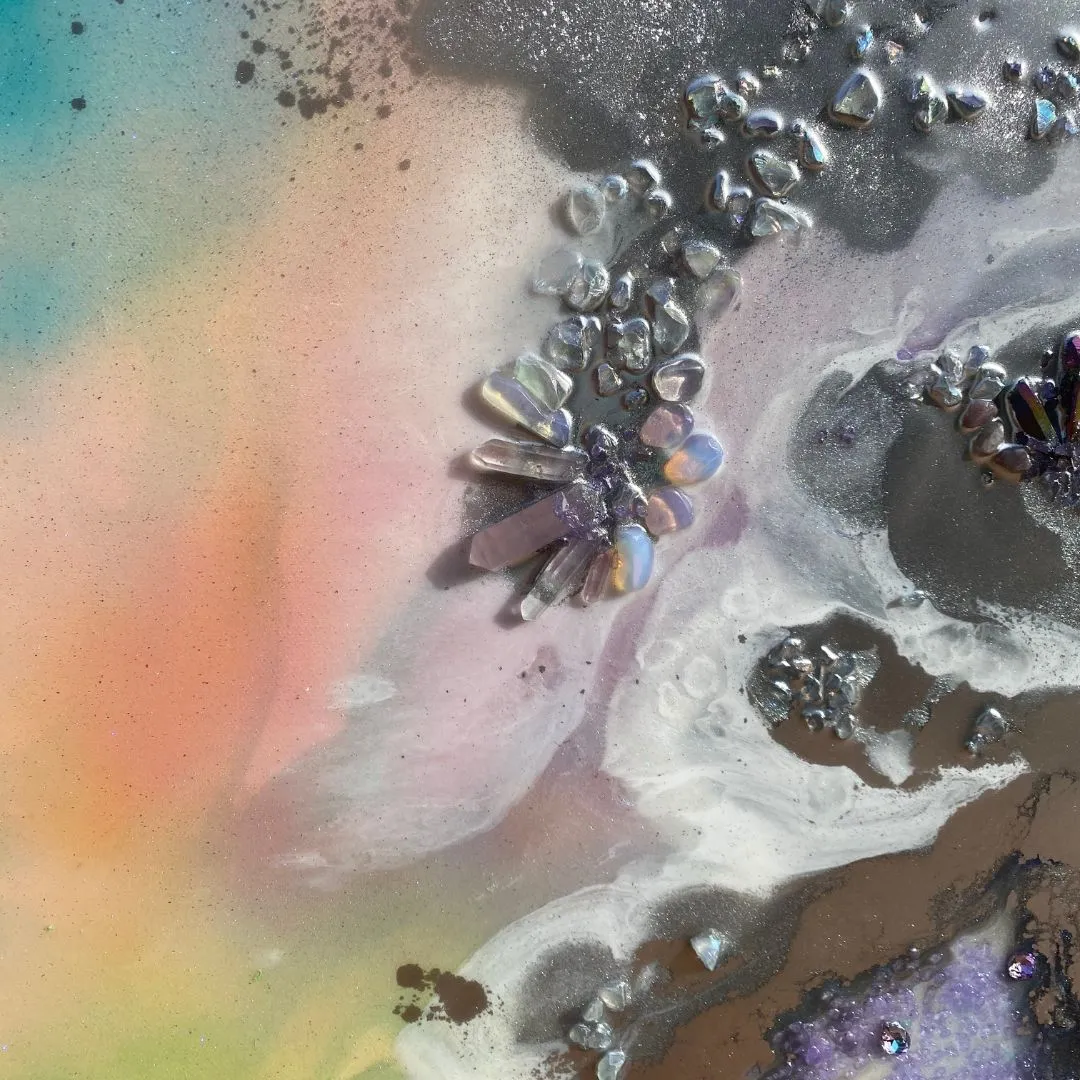 Rainbow Multicolor Agate with Titanium Aura Quartz, Rose Quartz, Aura Quartz, Pink Amethyst, Moonstone and Swarovski