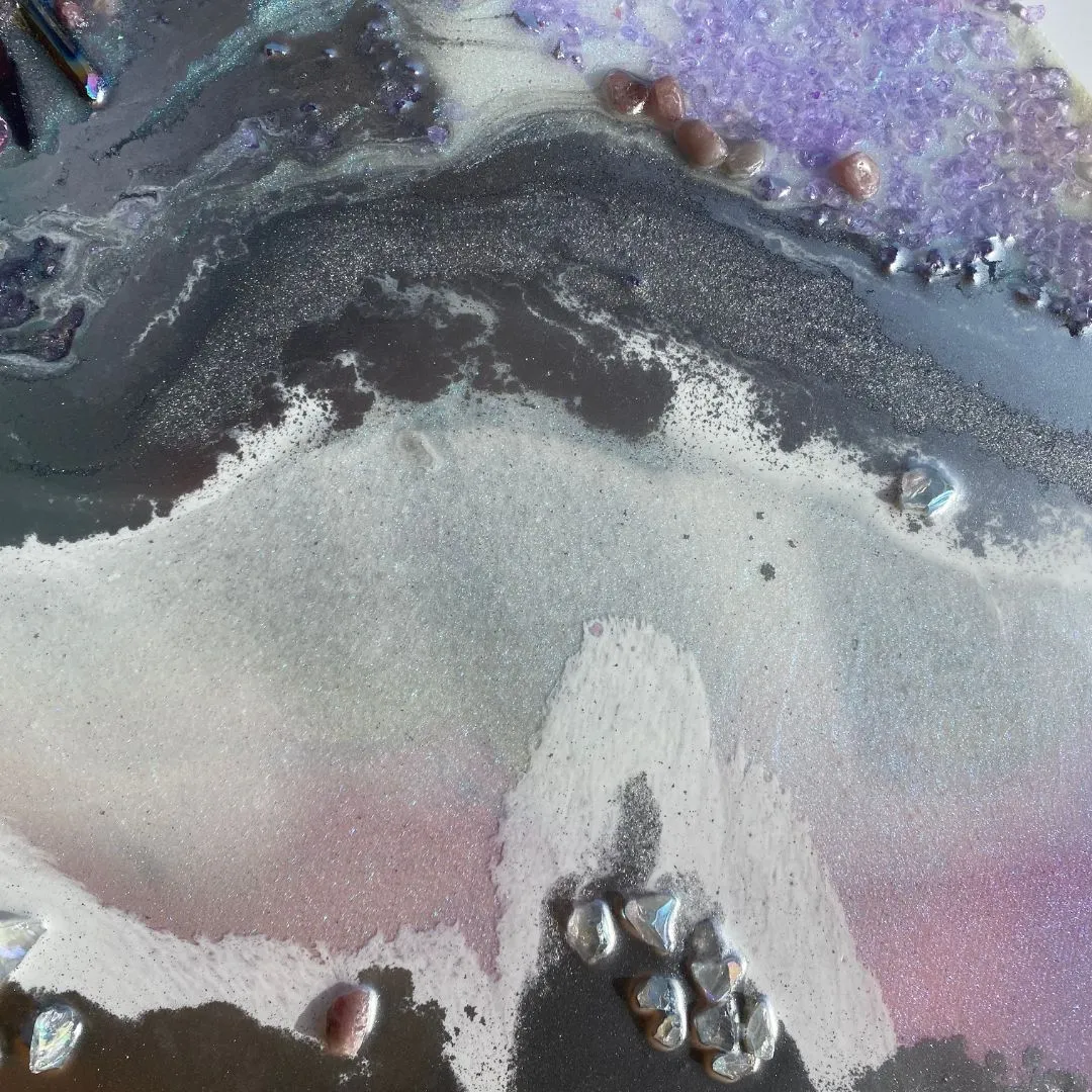 Rainbow Multicolor Agate with Titanium Aura Quartz, Rose Quartz, Aura Quartz, Pink Amethyst, Moonstone and Swarovski