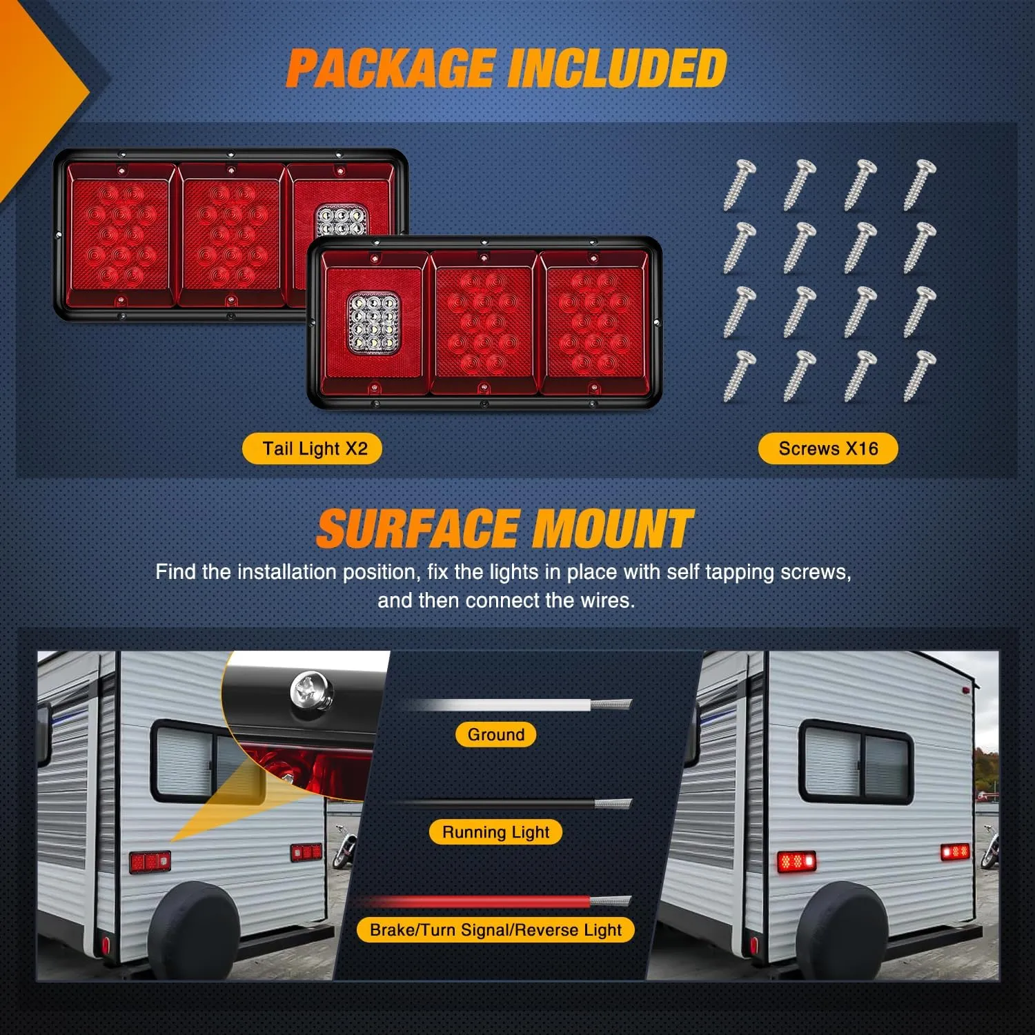 Rectangle Red LED Triple Tail Lights
