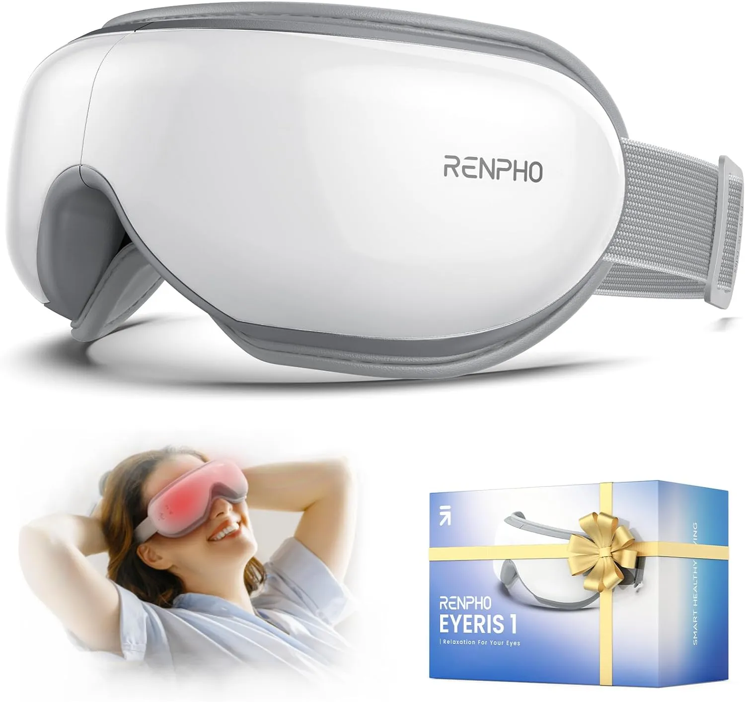 RENPHO Eye Massager with Heat, Air Compression Bluetooth Music Rechargeable Eyeris 1 Therapy Massager for Relieve Eye Strain Dark Circles Eye Bags Dry Eye Improve Sleep, Ideal Gift