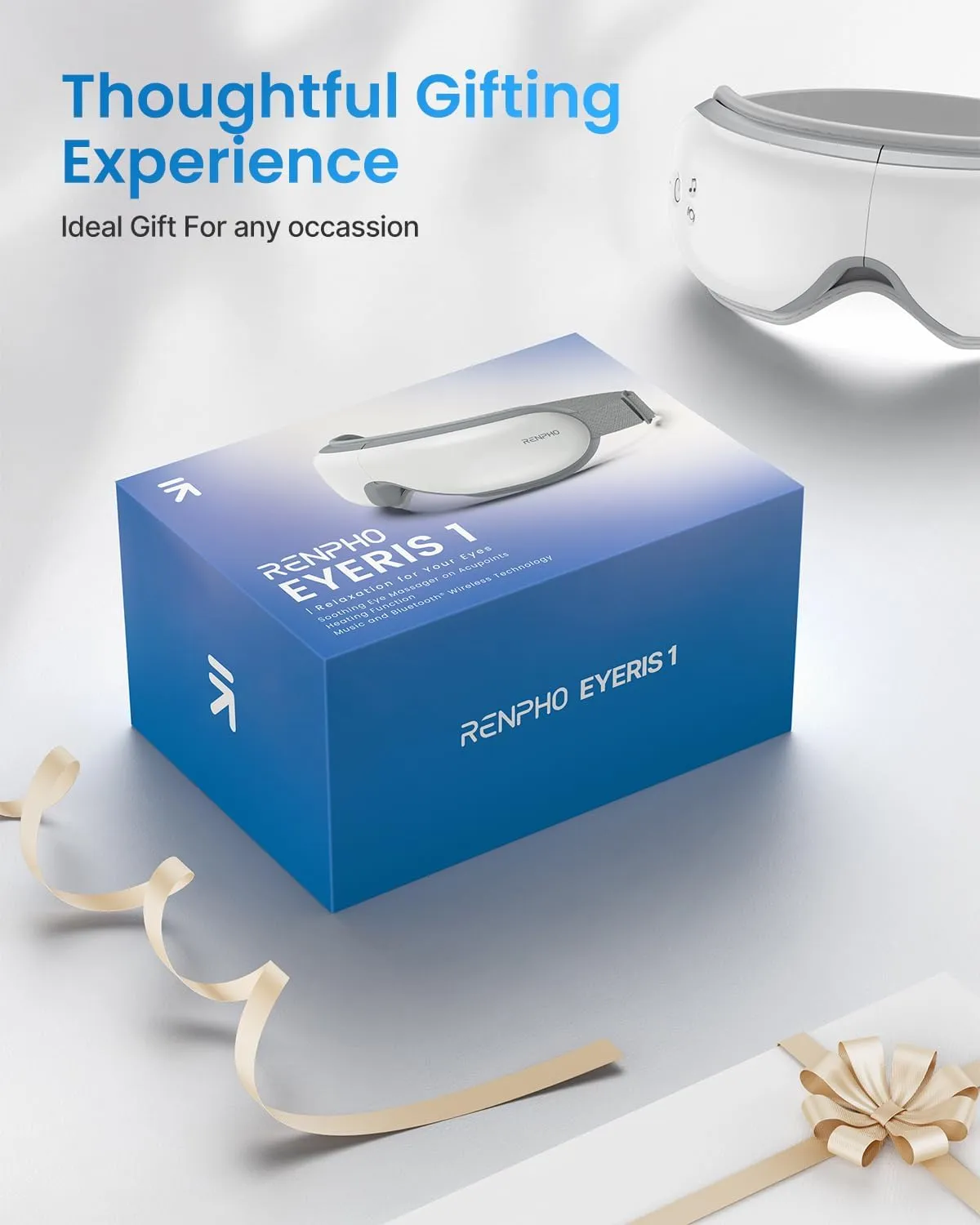 RENPHO Eye Massager with Heat, Air Compression Bluetooth Music Rechargeable Eyeris 1 Therapy Massager for Relieve Eye Strain Dark Circles Eye Bags Dry Eye Improve Sleep, Ideal Gift