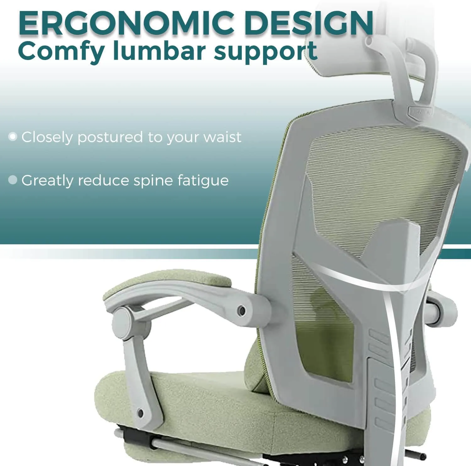 Retractable Footrest Ergonomic Swivel Office Chair with Lumbar Support Pillow and Padded Armrests