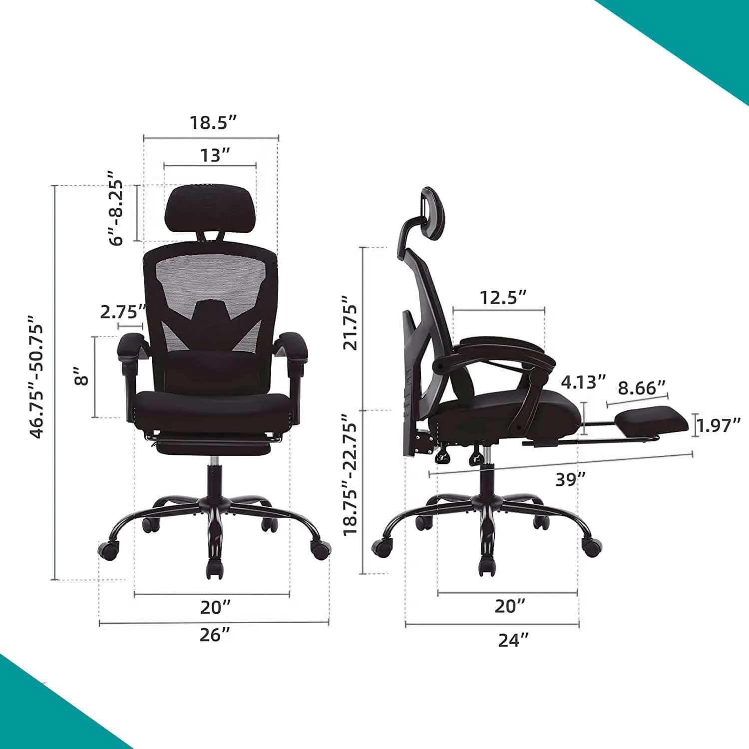 Retractable Footrest Ergonomic Swivel Office Chair with Lumbar Support Pillow and Padded Armrests