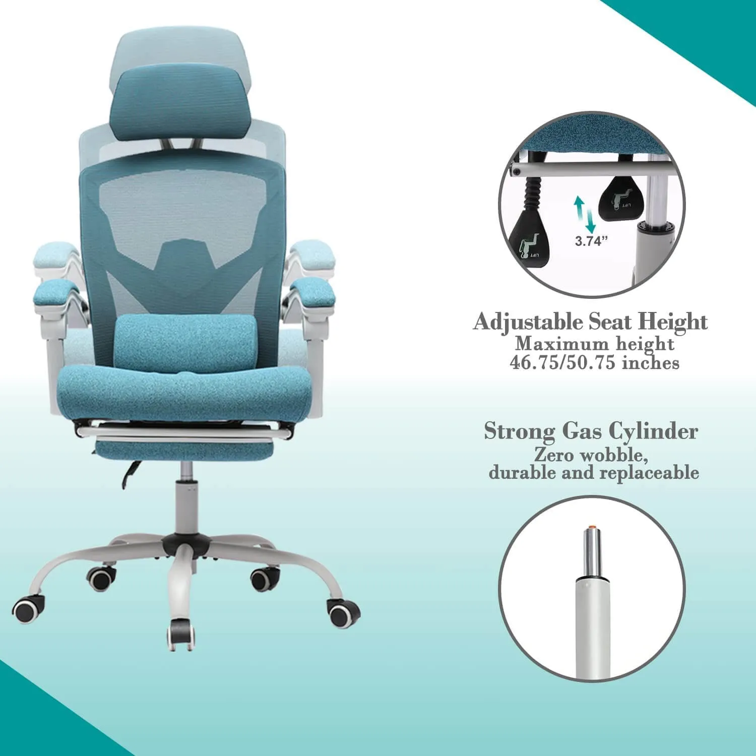 Retractable Footrest Ergonomic Swivel Office Chair with Lumbar Support Pillow and Padded Armrests
