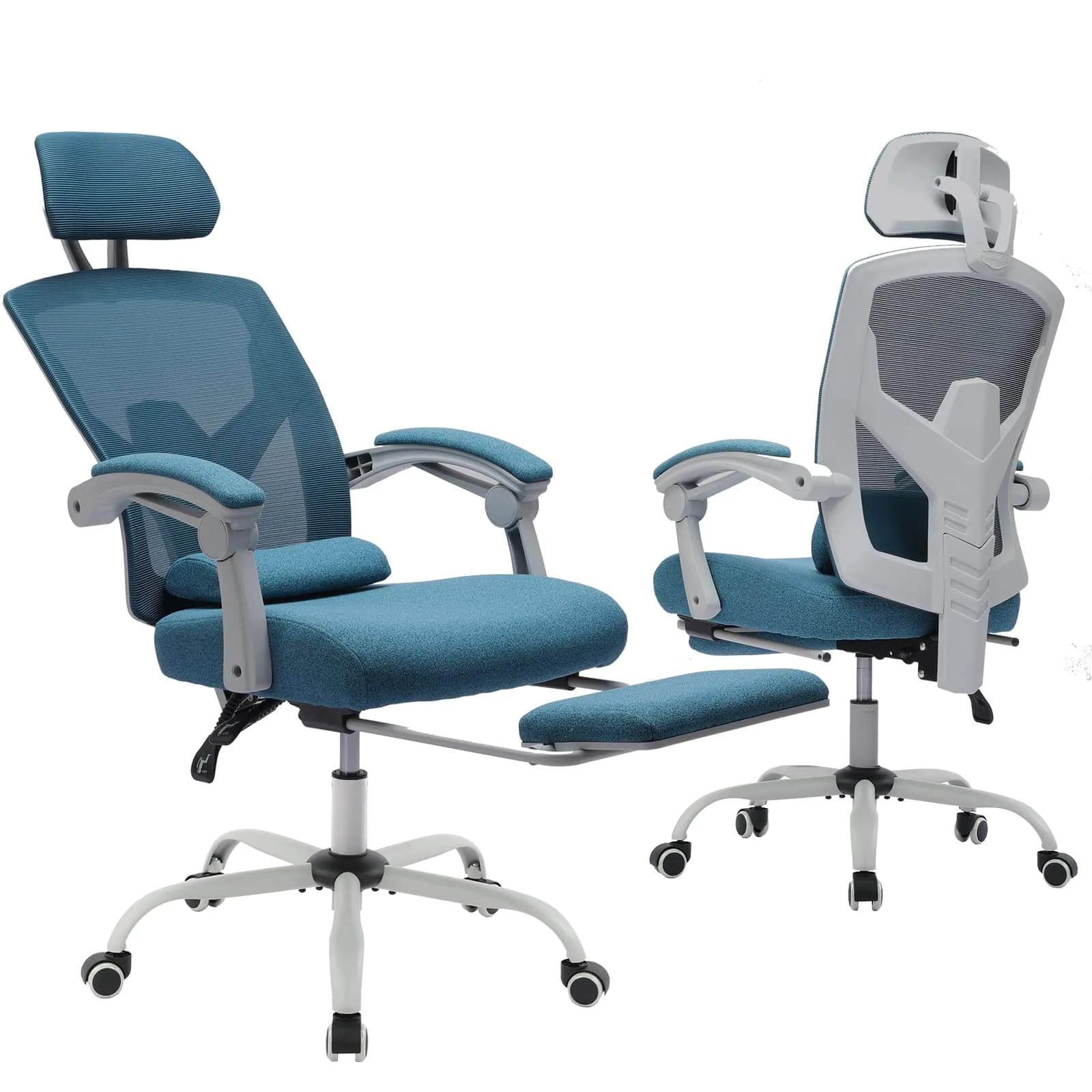 Retractable Footrest Ergonomic Swivel Office Chair with Lumbar Support Pillow and Padded Armrests