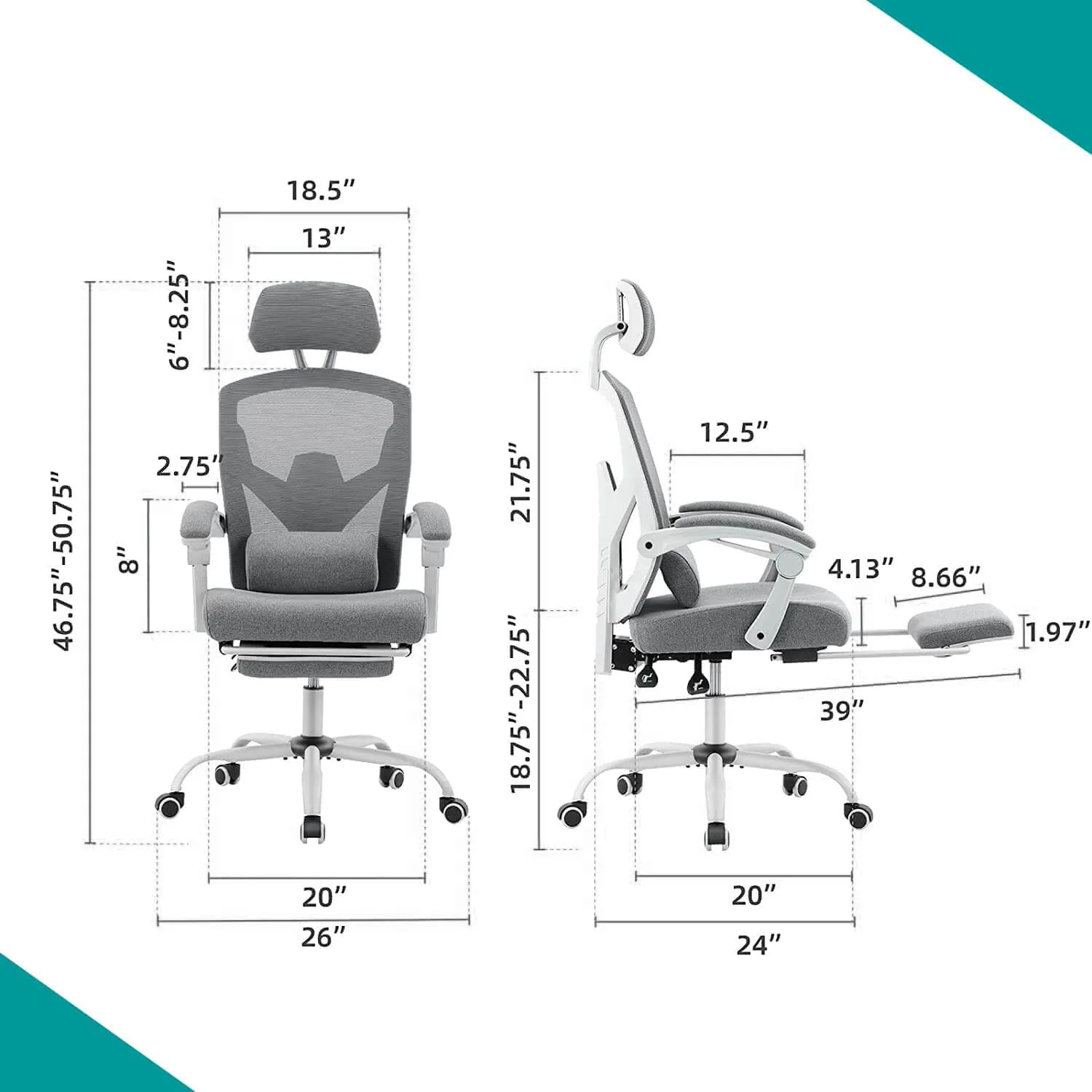 Retractable Footrest Ergonomic Swivel Office Chair with Lumbar Support Pillow and Padded Armrests