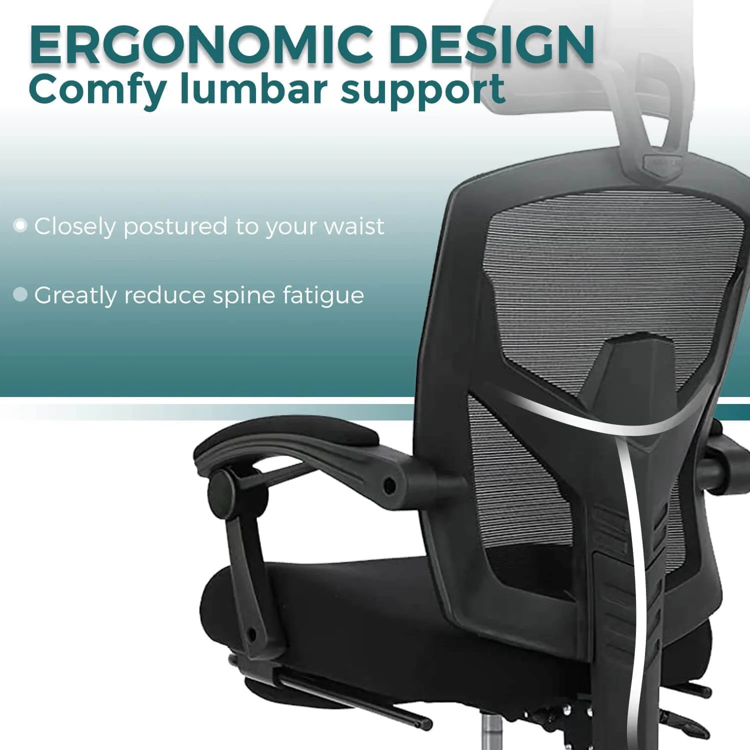 Retractable Footrest Ergonomic Swivel Office Chair with Lumbar Support Pillow and Padded Armrests