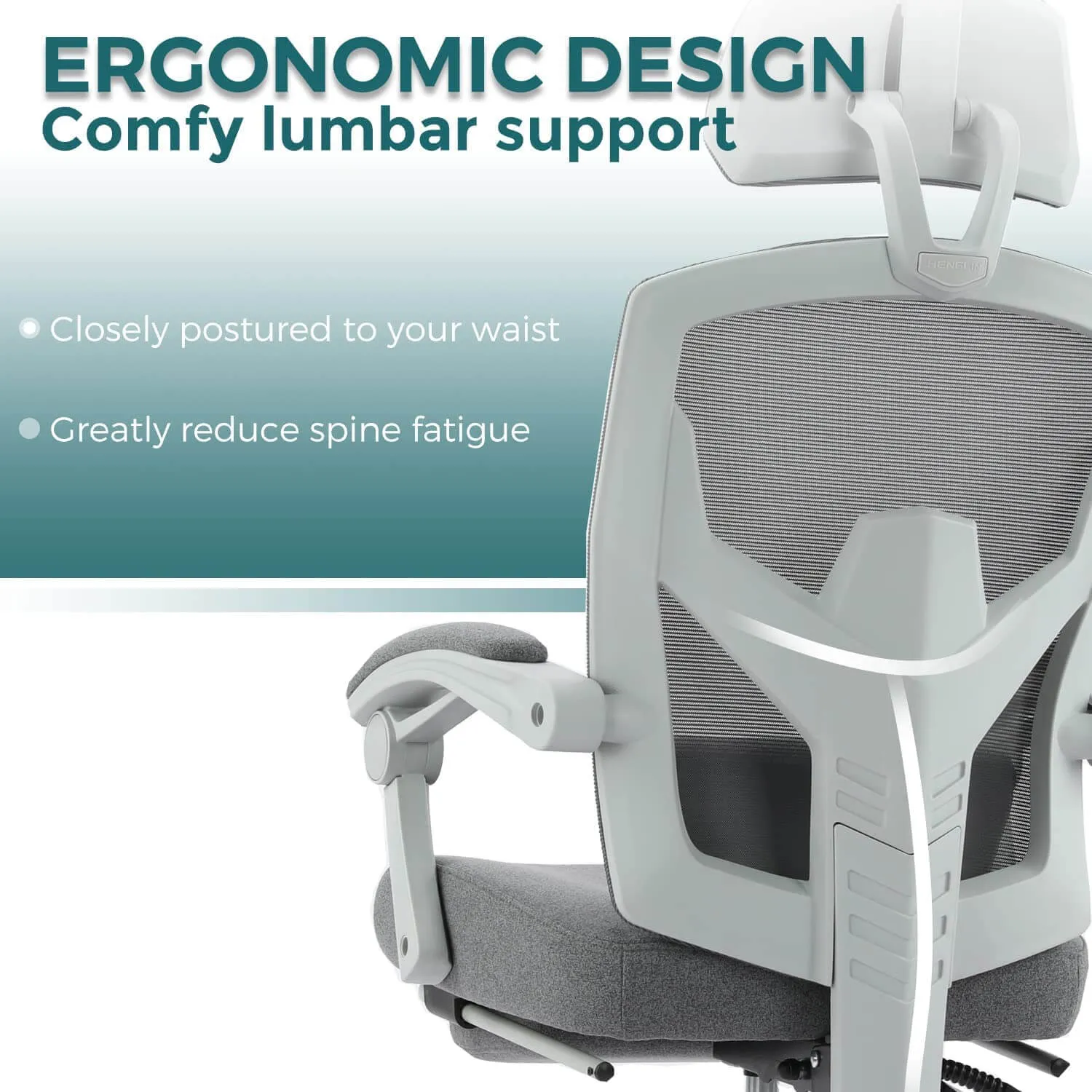 Retractable Footrest Ergonomic Swivel Office Chair with Lumbar Support Pillow and Padded Armrests