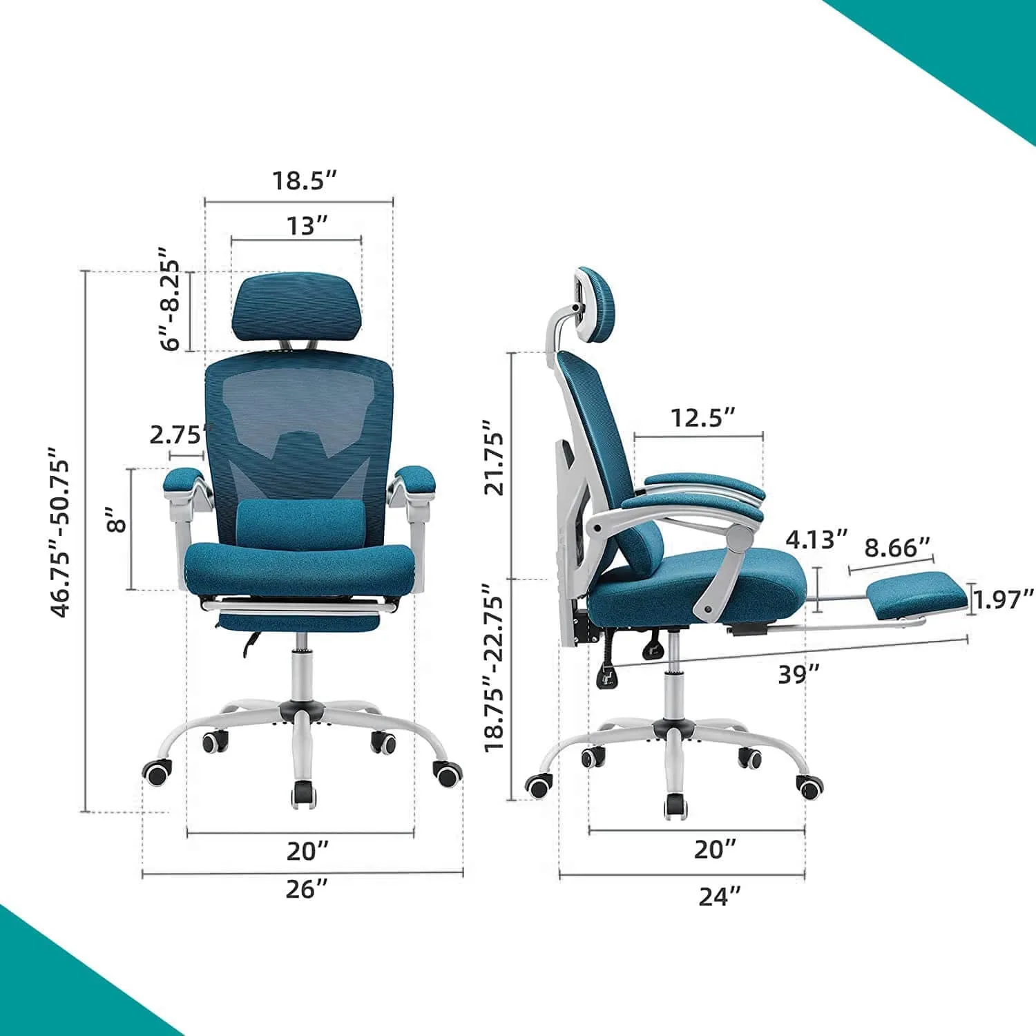 Retractable Footrest Ergonomic Swivel Office Chair with Lumbar Support Pillow and Padded Armrests