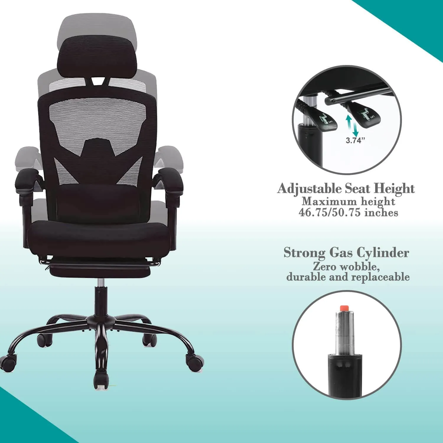 Retractable Footrest Ergonomic Swivel Office Chair with Lumbar Support Pillow and Padded Armrests