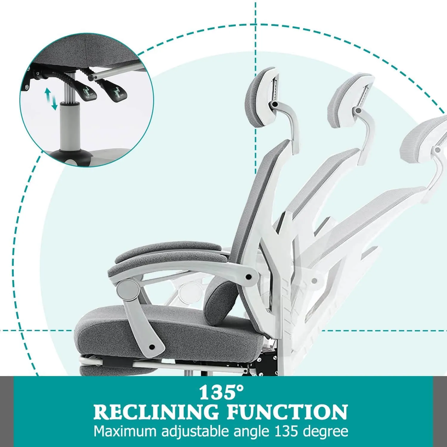 Retractable Footrest Ergonomic Swivel Office Chair with Lumbar Support Pillow and Padded Armrests