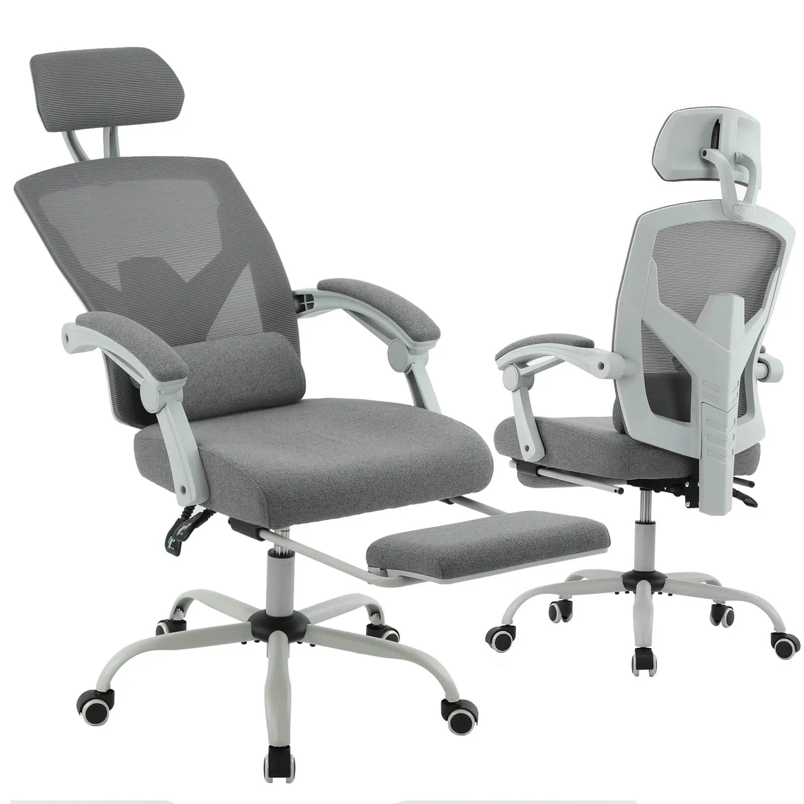 Retractable Footrest Ergonomic Swivel Office Chair with Lumbar Support Pillow and Padded Armrests