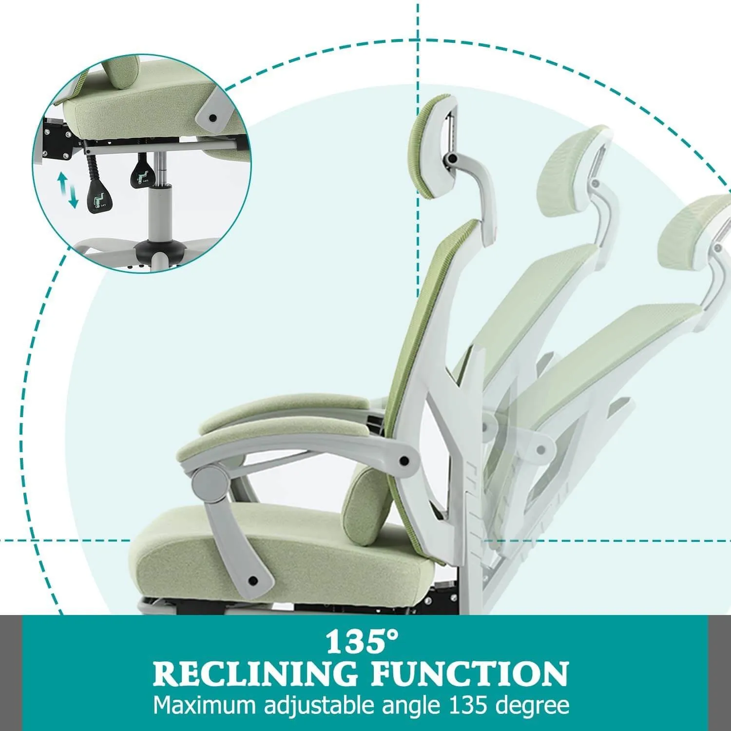Retractable Footrest Ergonomic Swivel Office Chair with Lumbar Support Pillow and Padded Armrests