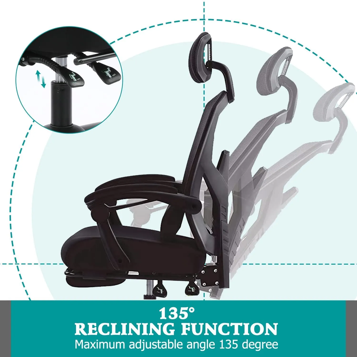 Retractable Footrest Ergonomic Swivel Office Chair with Lumbar Support Pillow and Padded Armrests