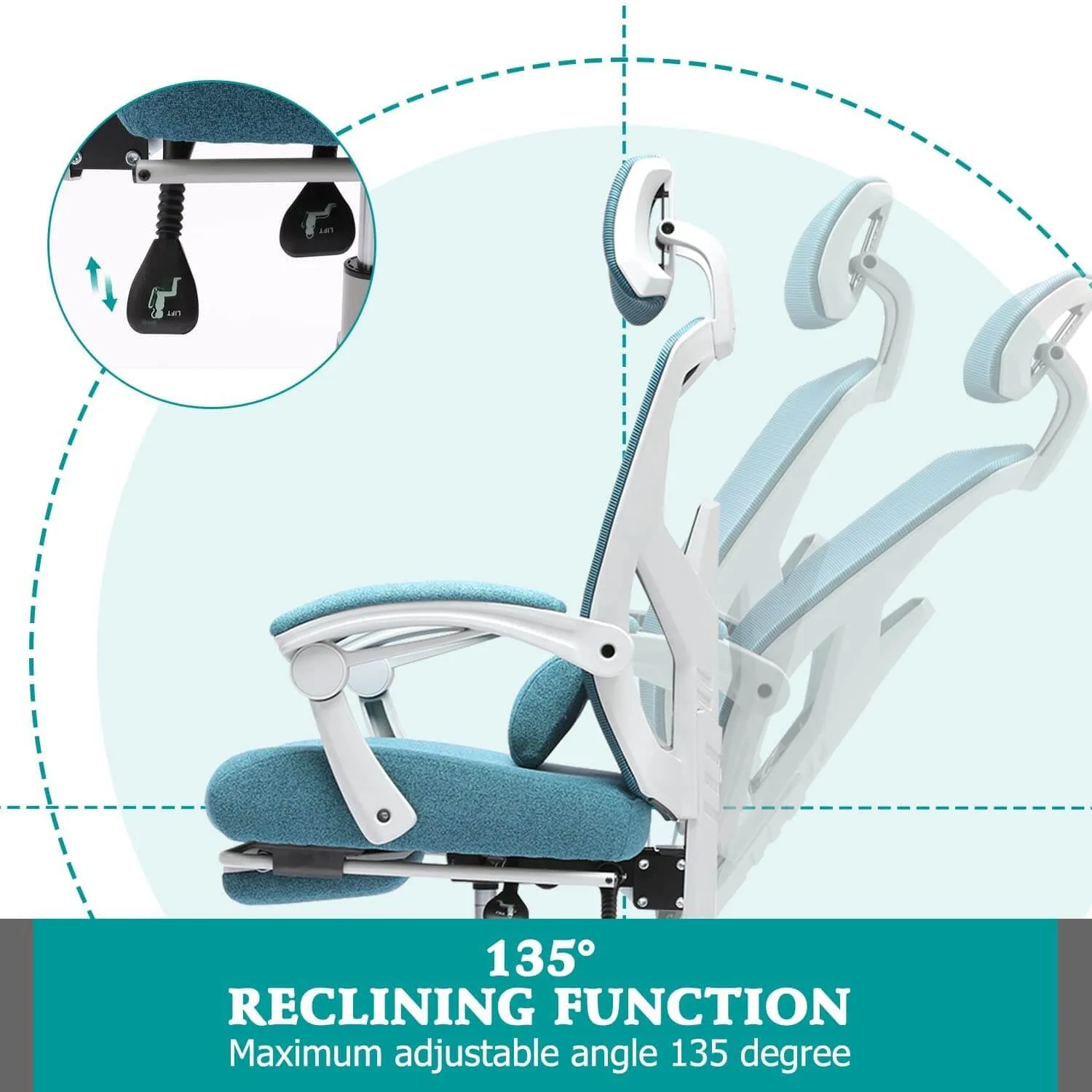 Retractable Footrest Ergonomic Swivel Office Chair with Lumbar Support Pillow and Padded Armrests