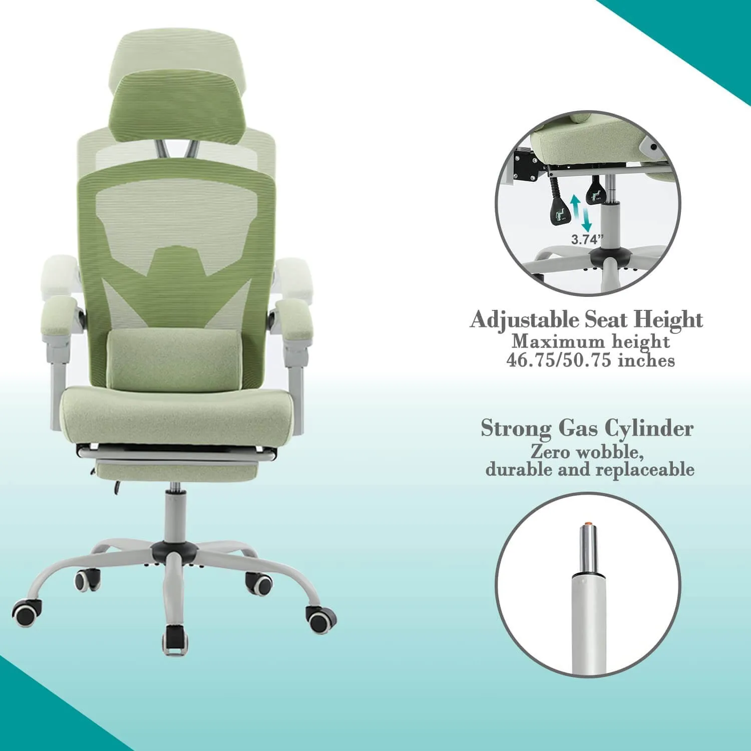 Retractable Footrest Ergonomic Swivel Office Chair with Lumbar Support Pillow and Padded Armrests