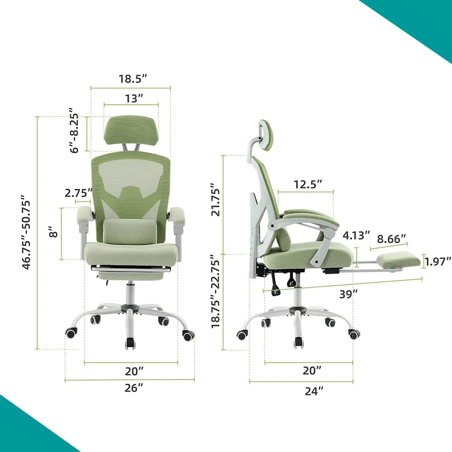 Retractable Footrest Ergonomic Swivel Office Chair with Lumbar Support Pillow and Padded Armrests