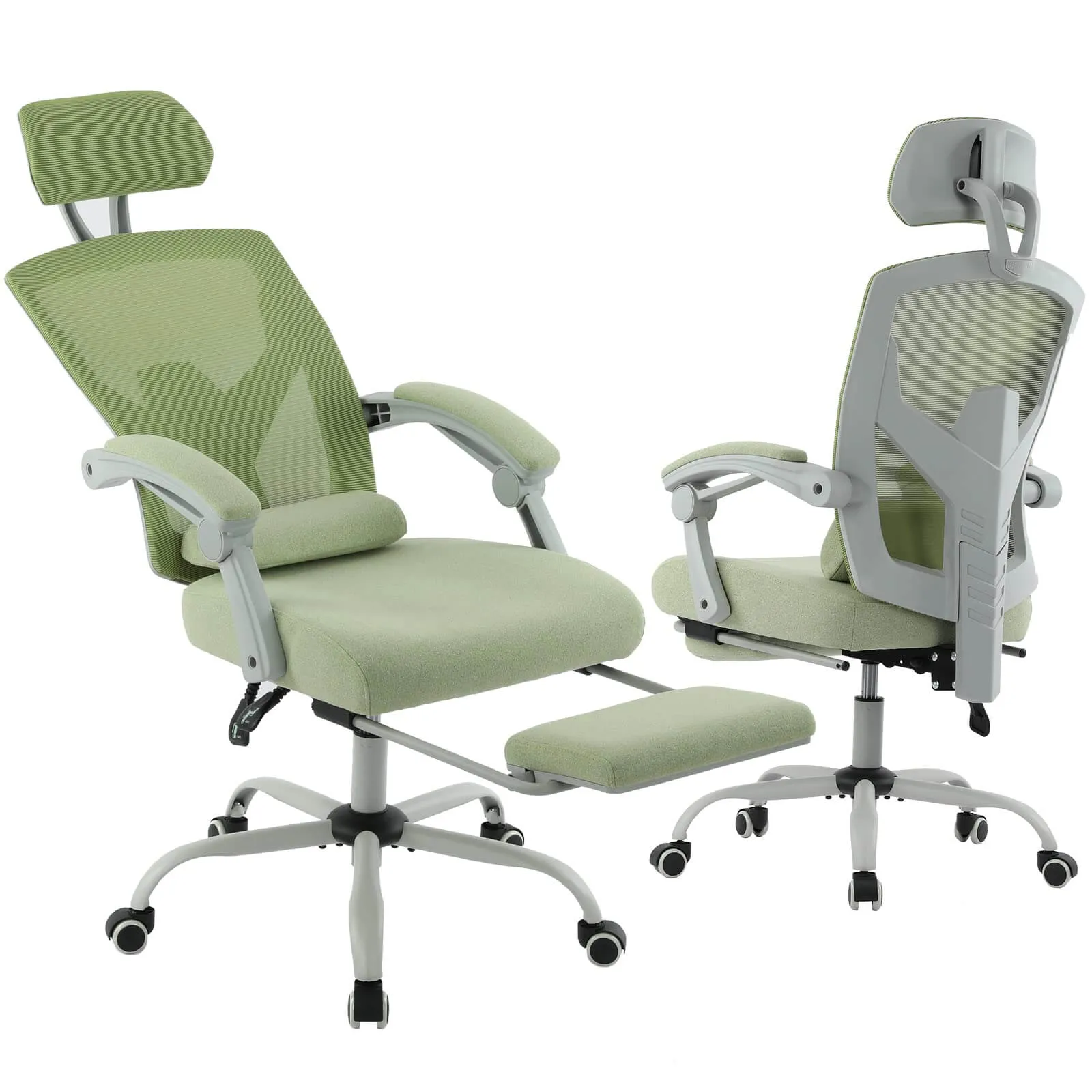 Retractable Footrest Ergonomic Swivel Office Chair with Lumbar Support Pillow and Padded Armrests