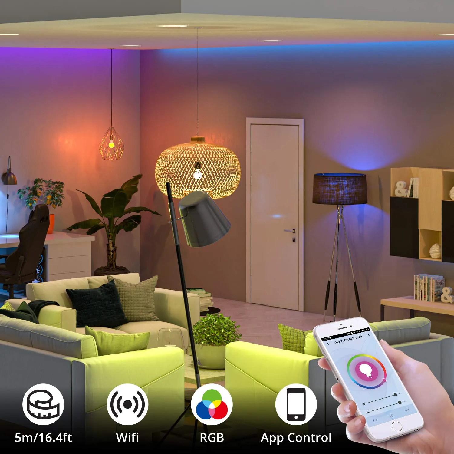 RGB LED Strip Lights Remote Control 16.4 ft | WBM SMART
