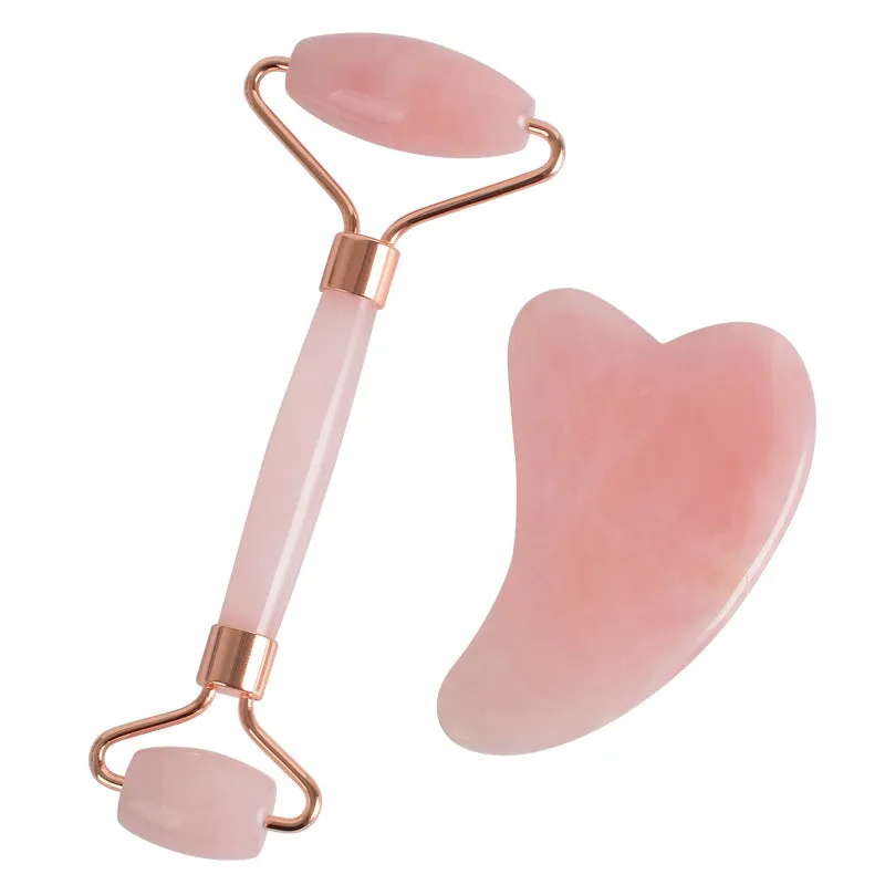 Rose Quartz Jade Roller Facial Massager and Gua Sha Scraping Tool